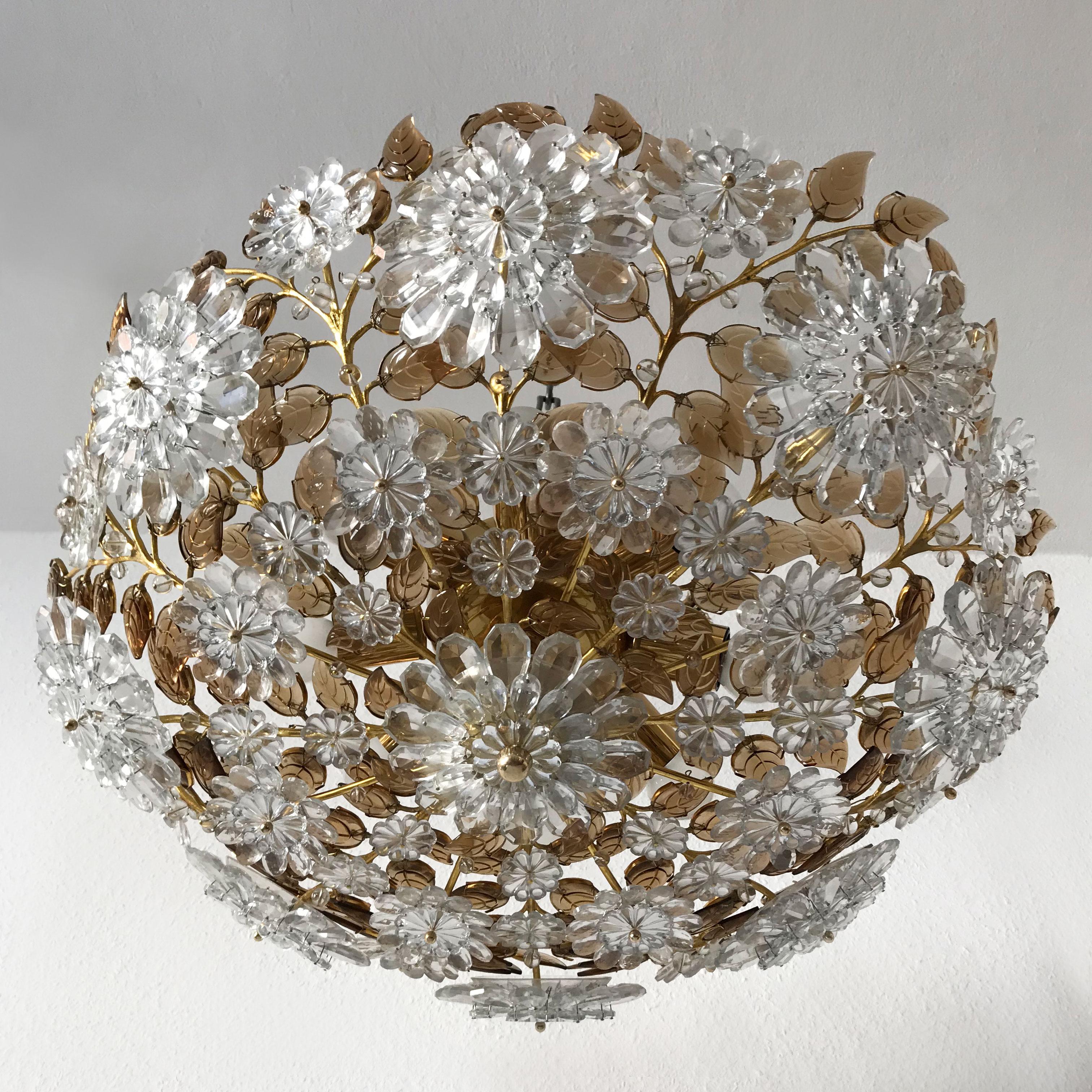 Crystal Unique Mid Century Modern Chandelier or Flush Mount by Palwa Germany 1960s For Sale