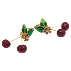 Vintage Unique Chanel ear clip in the shape of cherry from the house of Gripoix Paris 