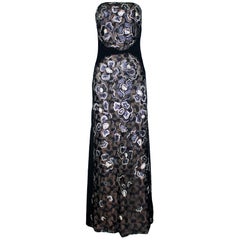 Unique Chanel Sequin Camellia Lace Embroidered Evening Dress Gown