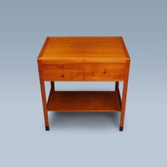 Danish modern cherry wood side table with drawers and shelf