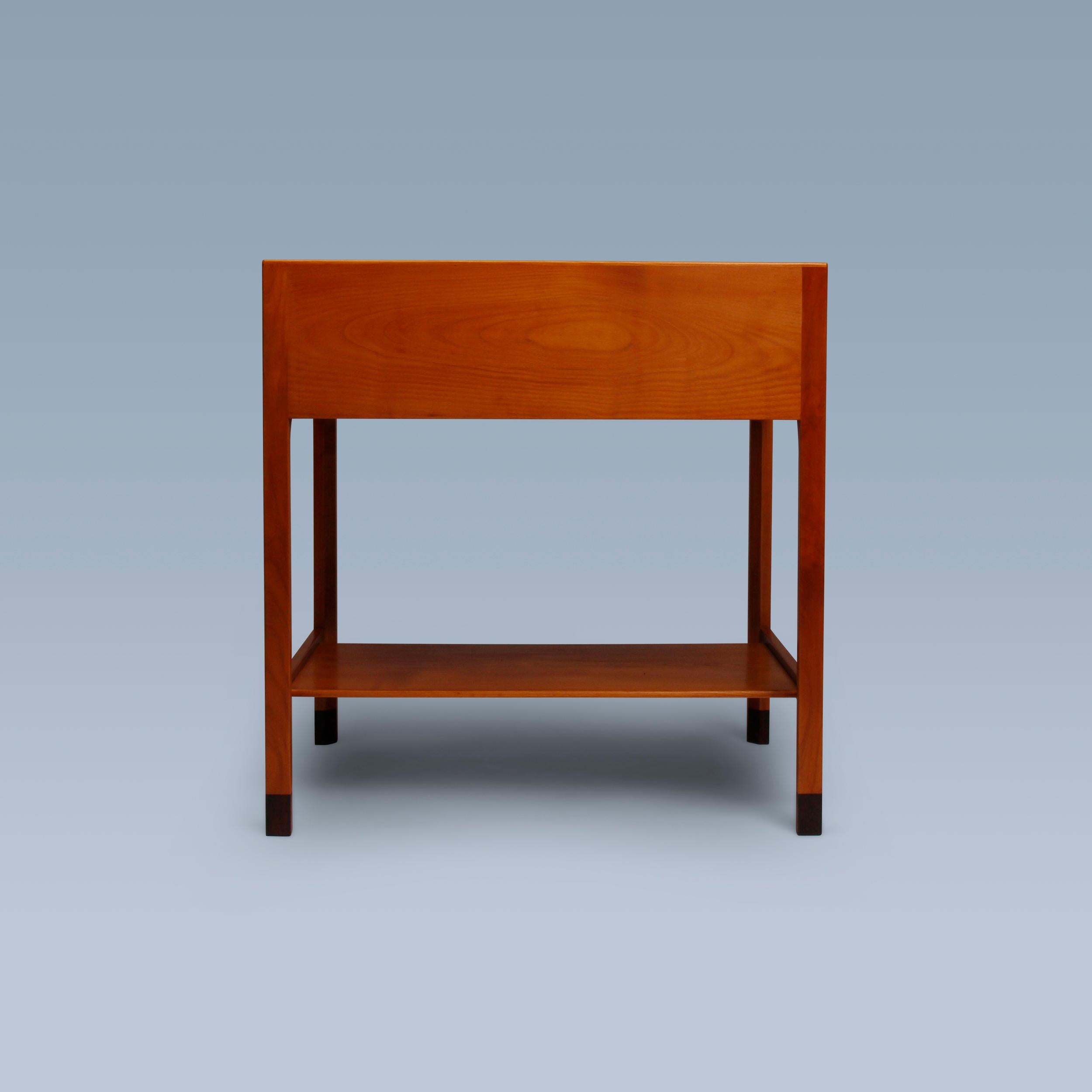 Danish modern cherry wood side table with drawers and shelf For Sale 1