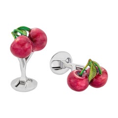 Unique Cherry Cufflinks in Hand-Enameled Sterling Silver by Fils Unique
