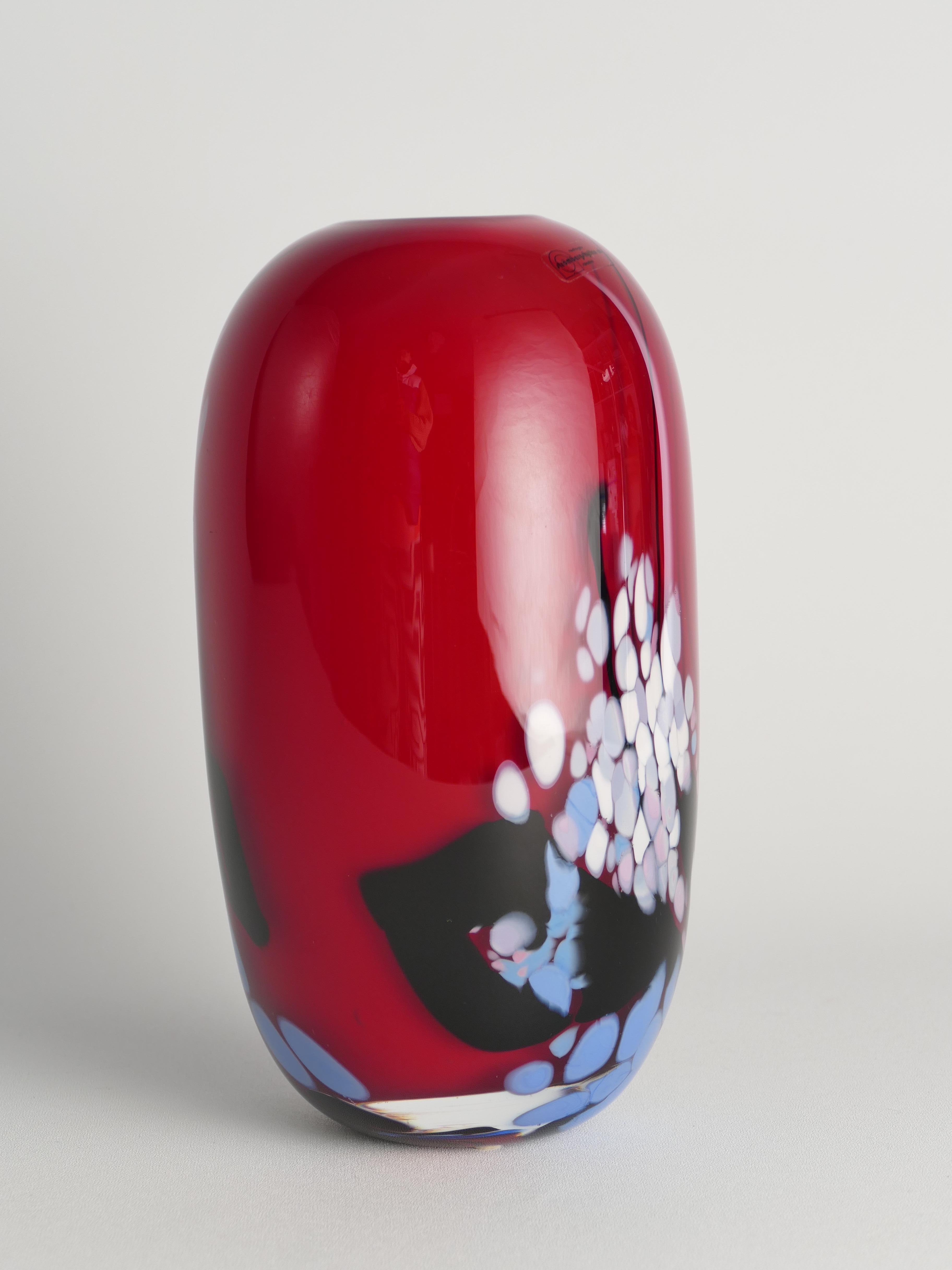 Unique Cherry Red Art Glass Vase by Mikael Axenbrant, Sweden 1990 For Sale 3