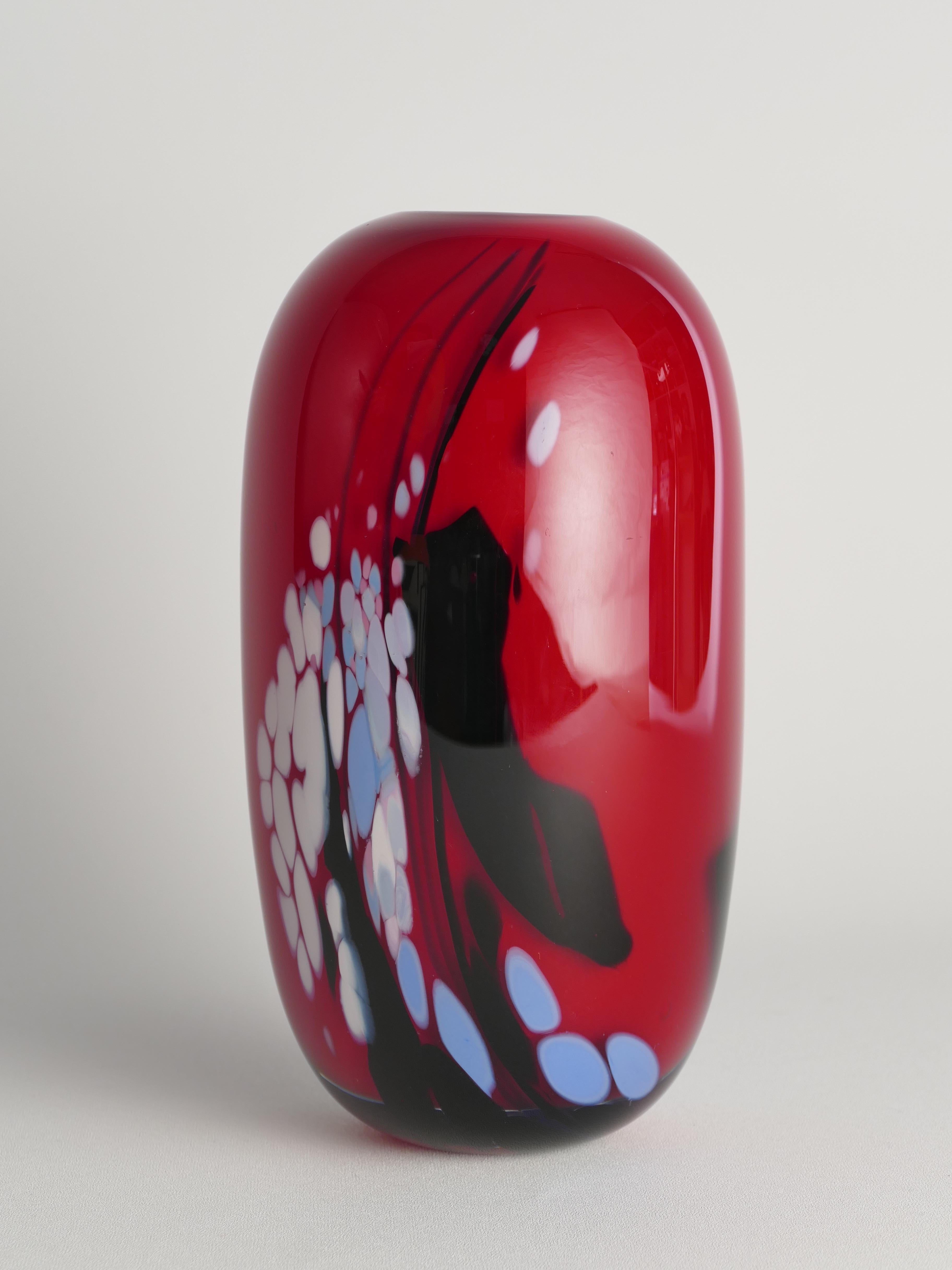Unique Cherry Red Art Glass Vase by Mikael Axenbrant, Sweden 1990 For Sale 5