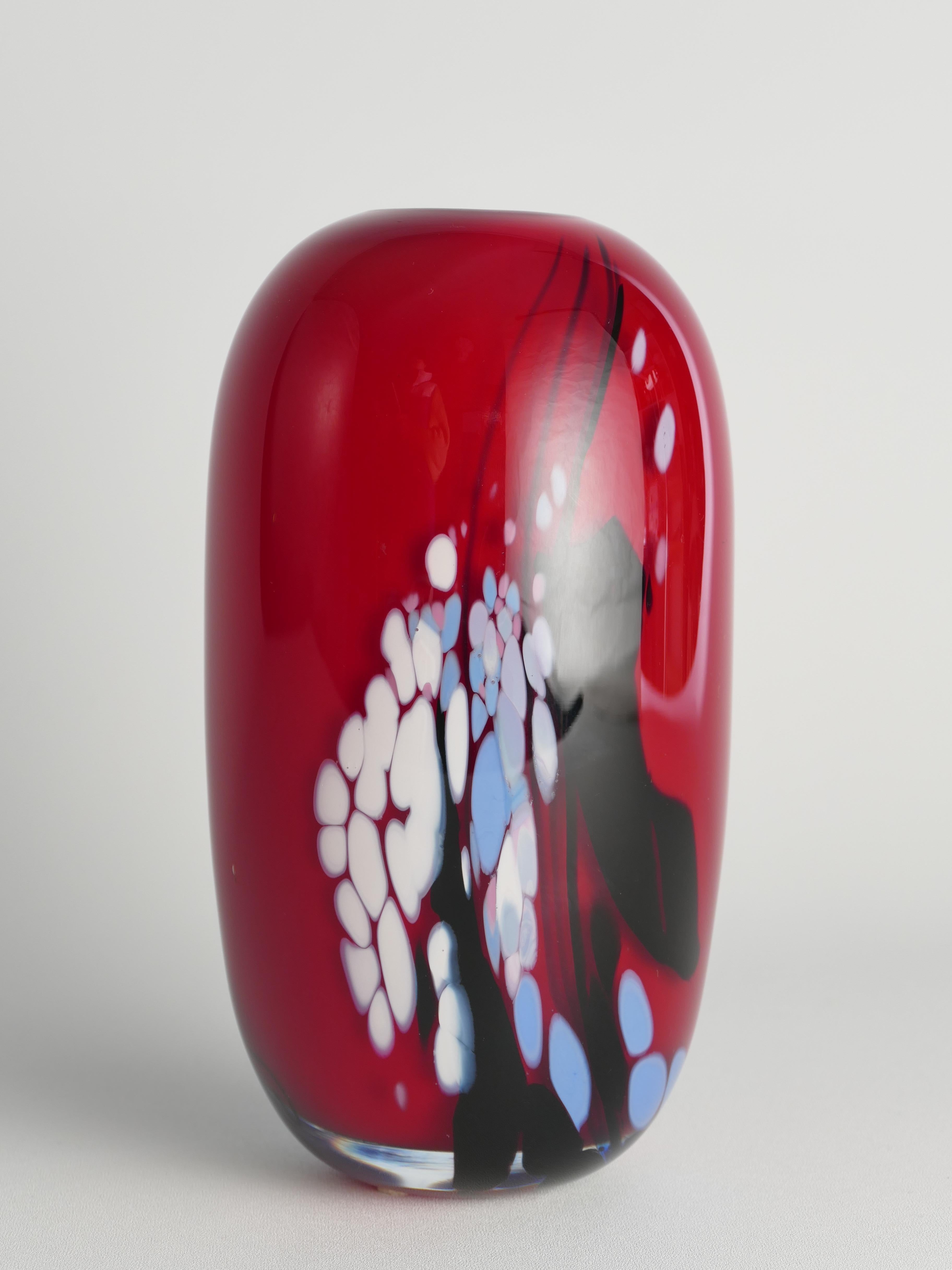 Swedish Unique Cherry Red Art Glass Vase by Mikael Axenbrant, Sweden 1990 For Sale