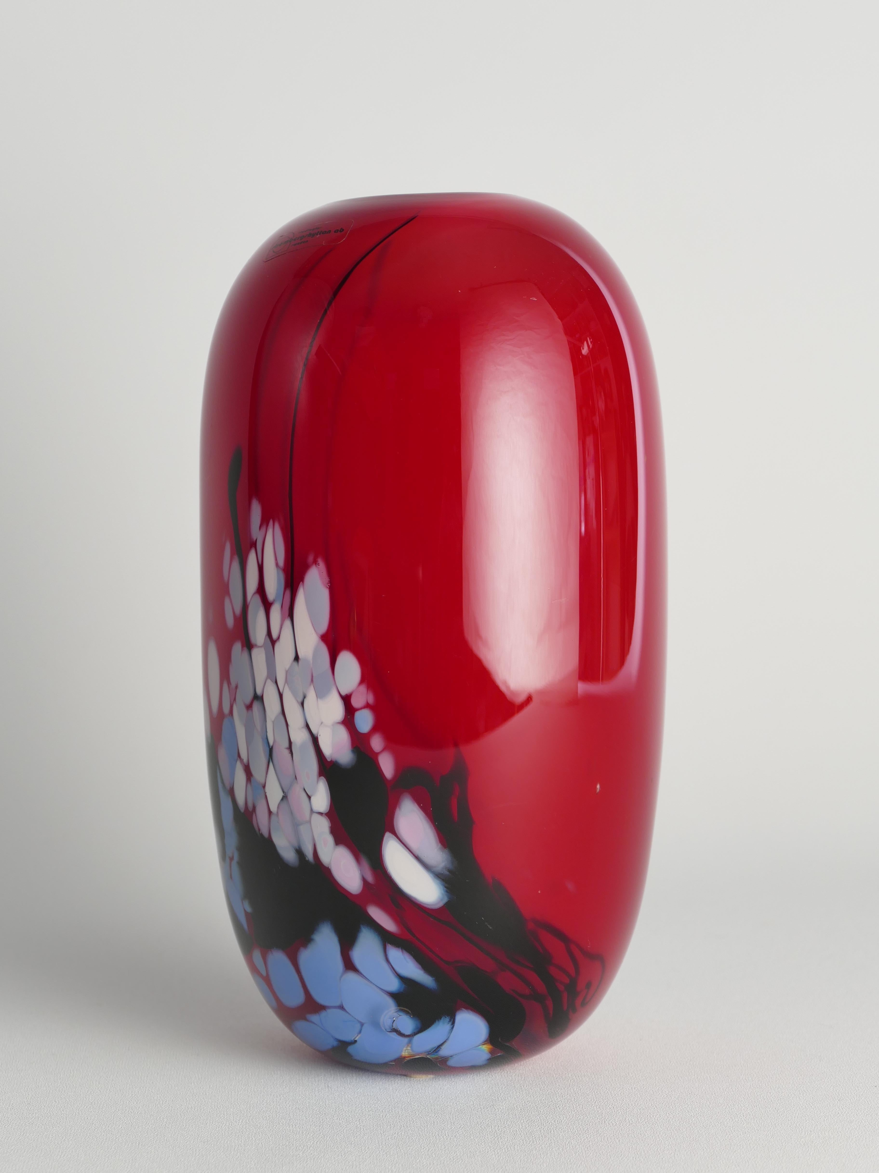Late 20th Century Unique Cherry Red Art Glass Vase by Mikael Axenbrant, Sweden 1990 For Sale