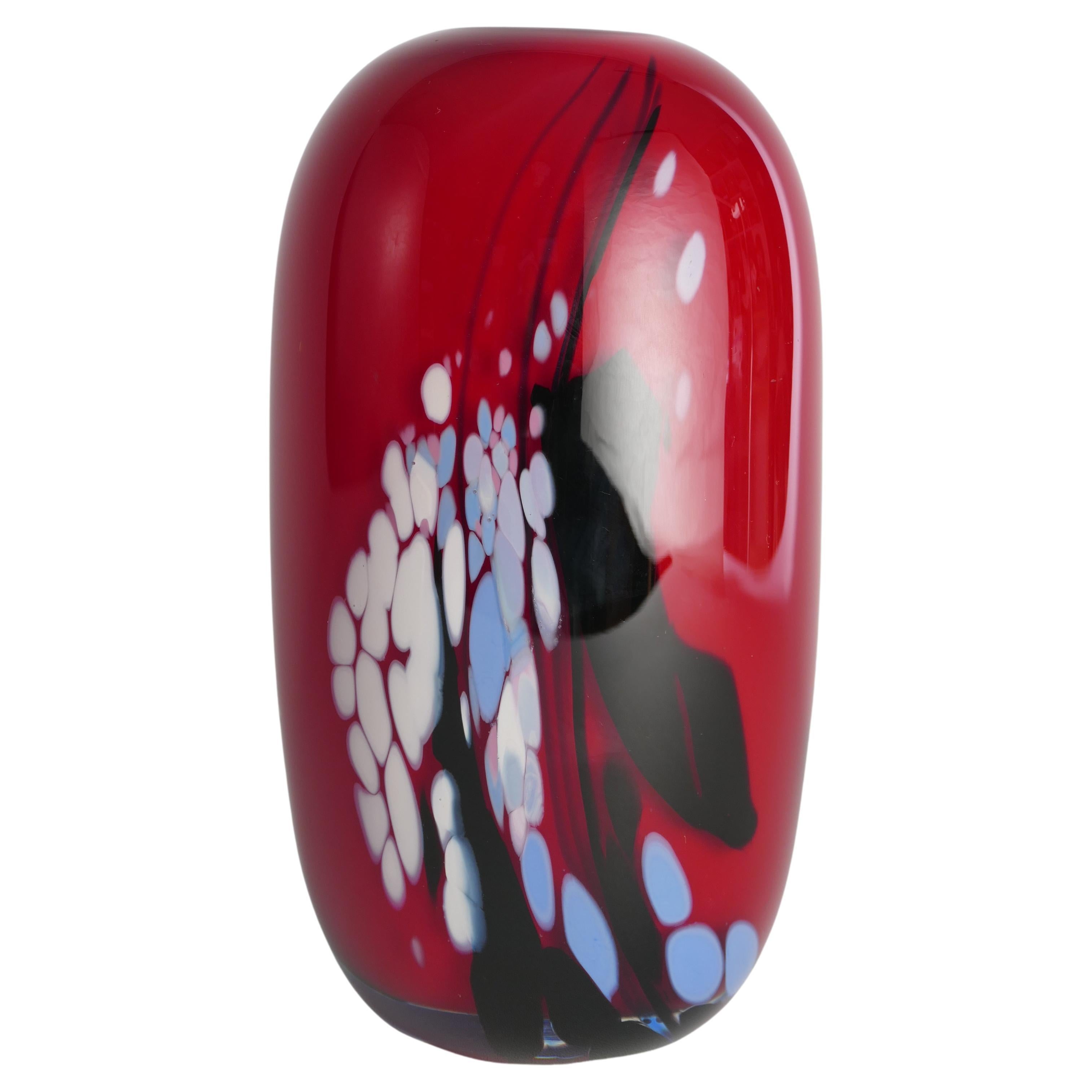 Unique Cherry Red Art Glass Vase by Mikael Axenbrant, Sweden 1990 For Sale