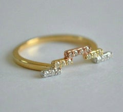 Unique Chevron Wedding Ring 14k Gold Natural Diamond 3 Tone Geometric Ring Band.