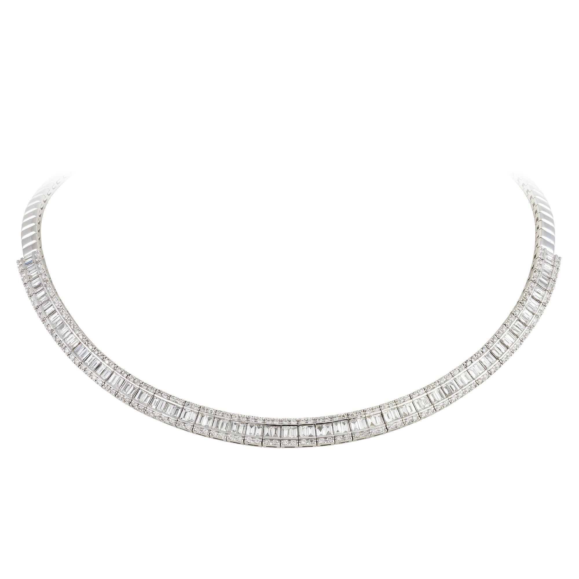 NECKLACE 18K White Gold Diamond 1.82 Cts/180 Pcs Tapered Baguette 5.01 Cts/90 Pcs
