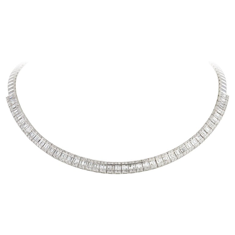 Unique Choker White Gold 18K Necklace Diamond for Her For Sale at 1stDibs