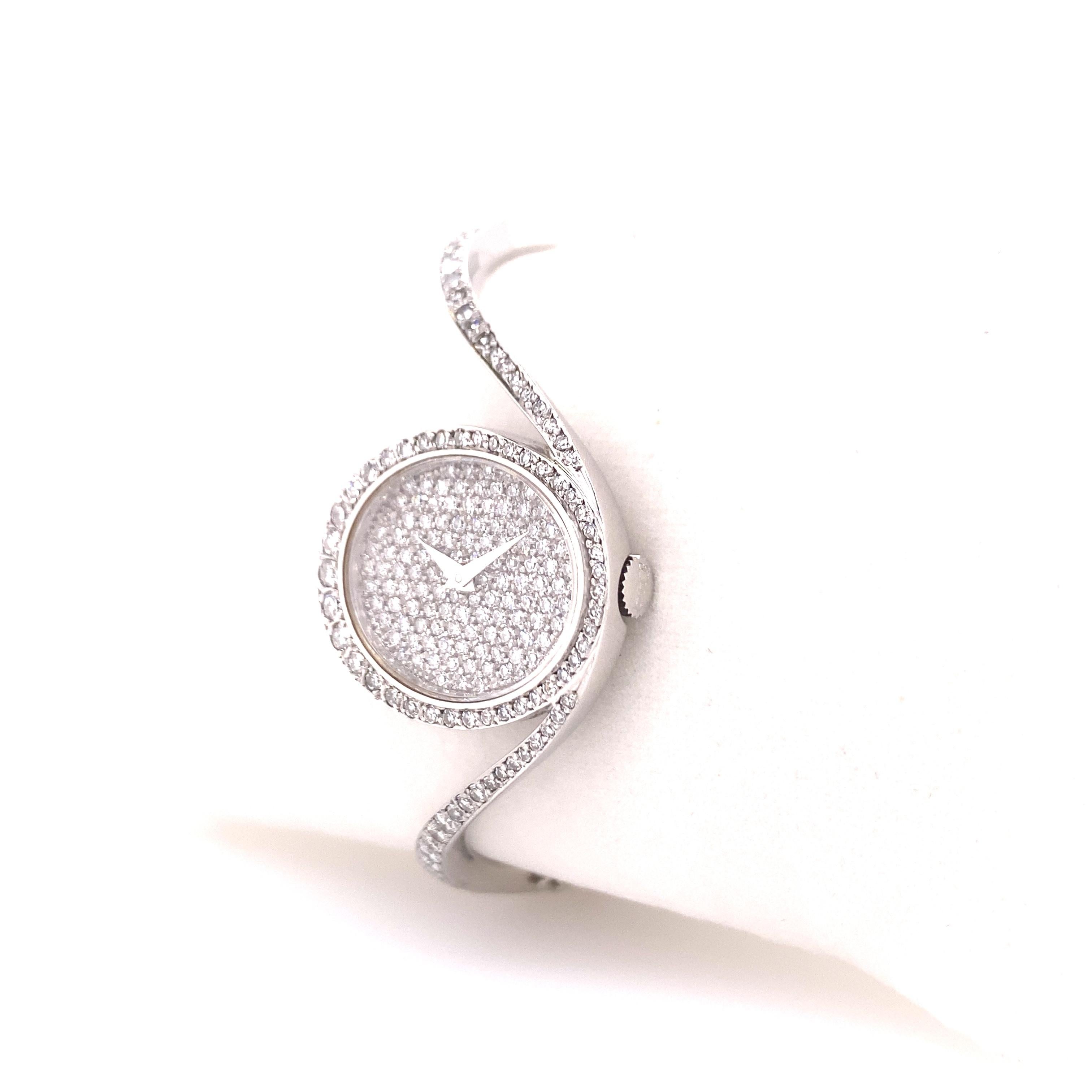 Modern Unique Chopard Diamond Bangle Watch in White Gold 18k