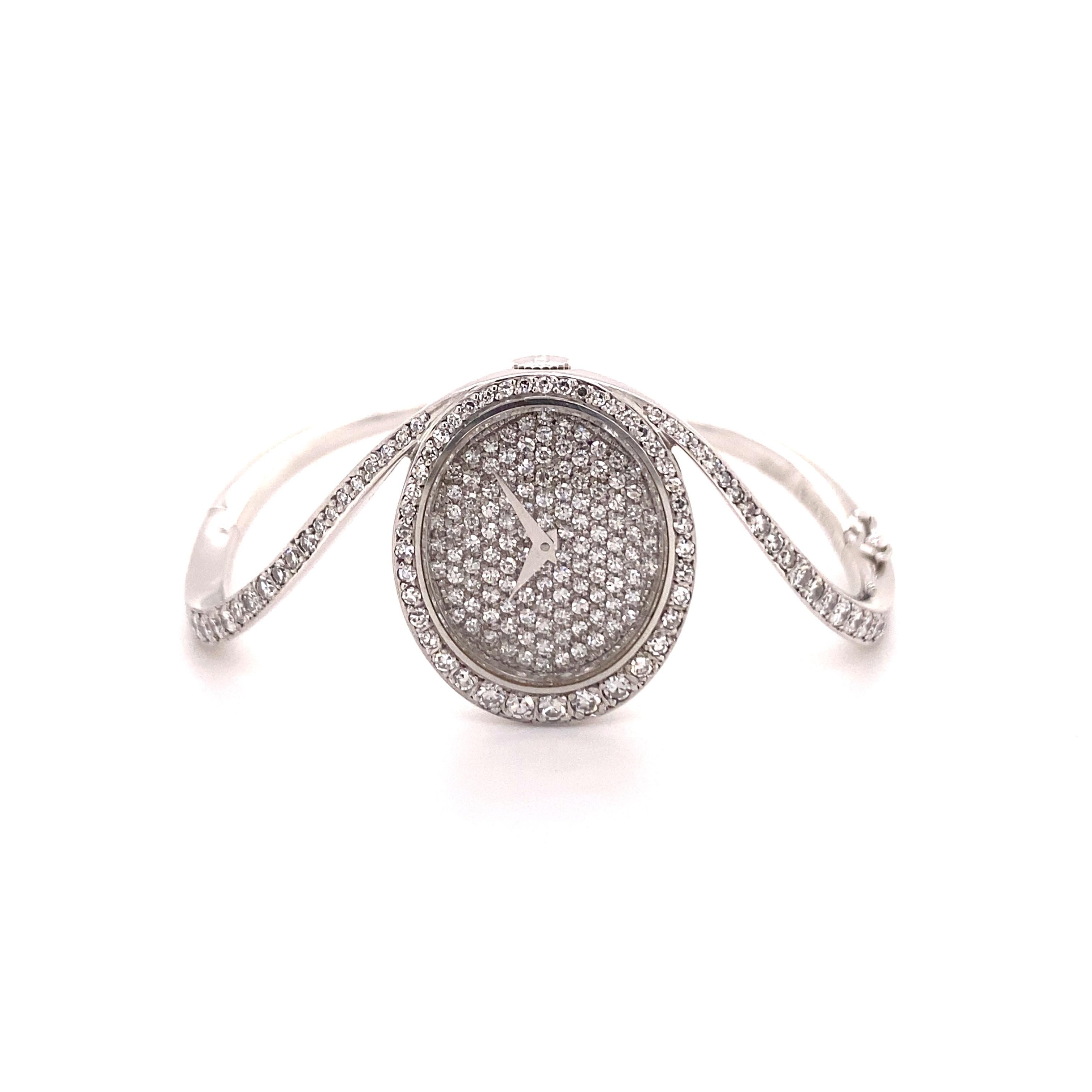 Single Cut Unique Chopard Diamond Bangle Watch in White Gold 18k