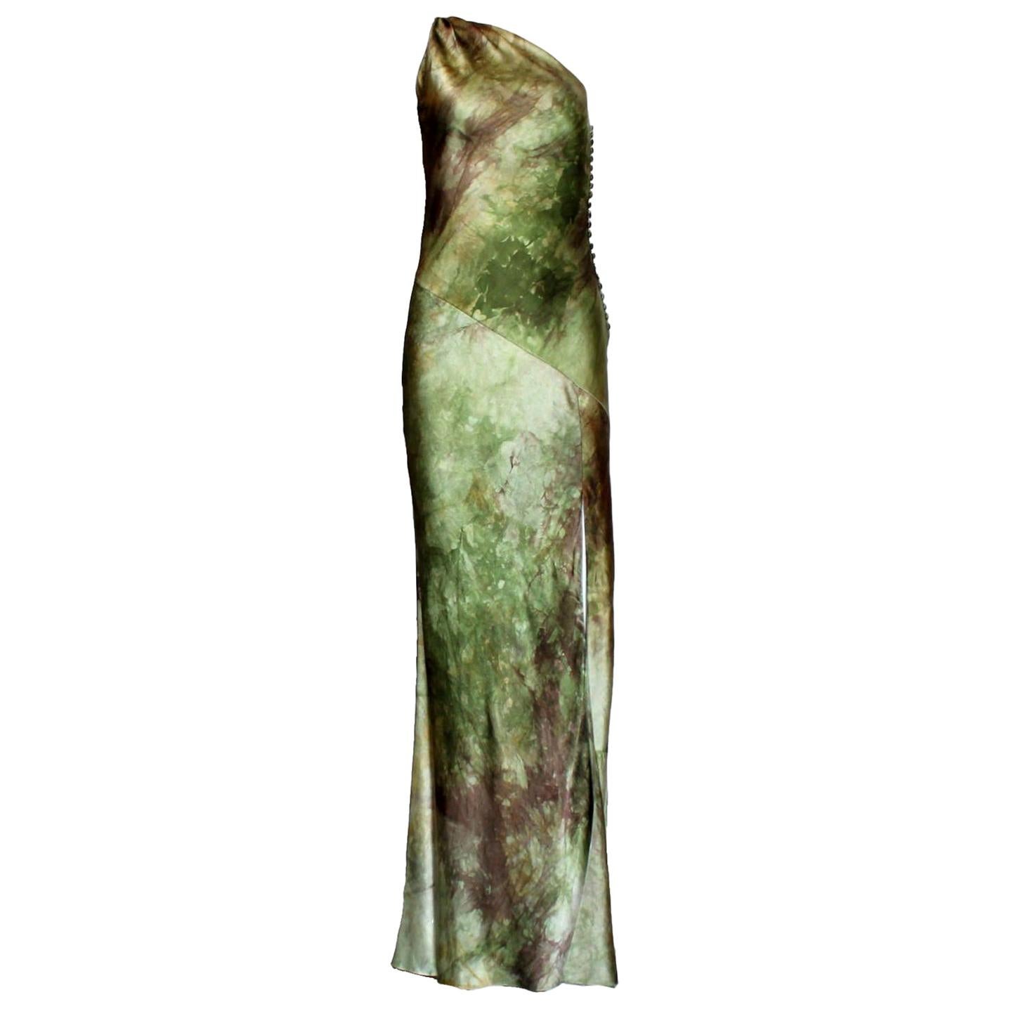 Unique Christian Dior by John Galliano Asymmetric Silk Evening Gown Maxi Dress 