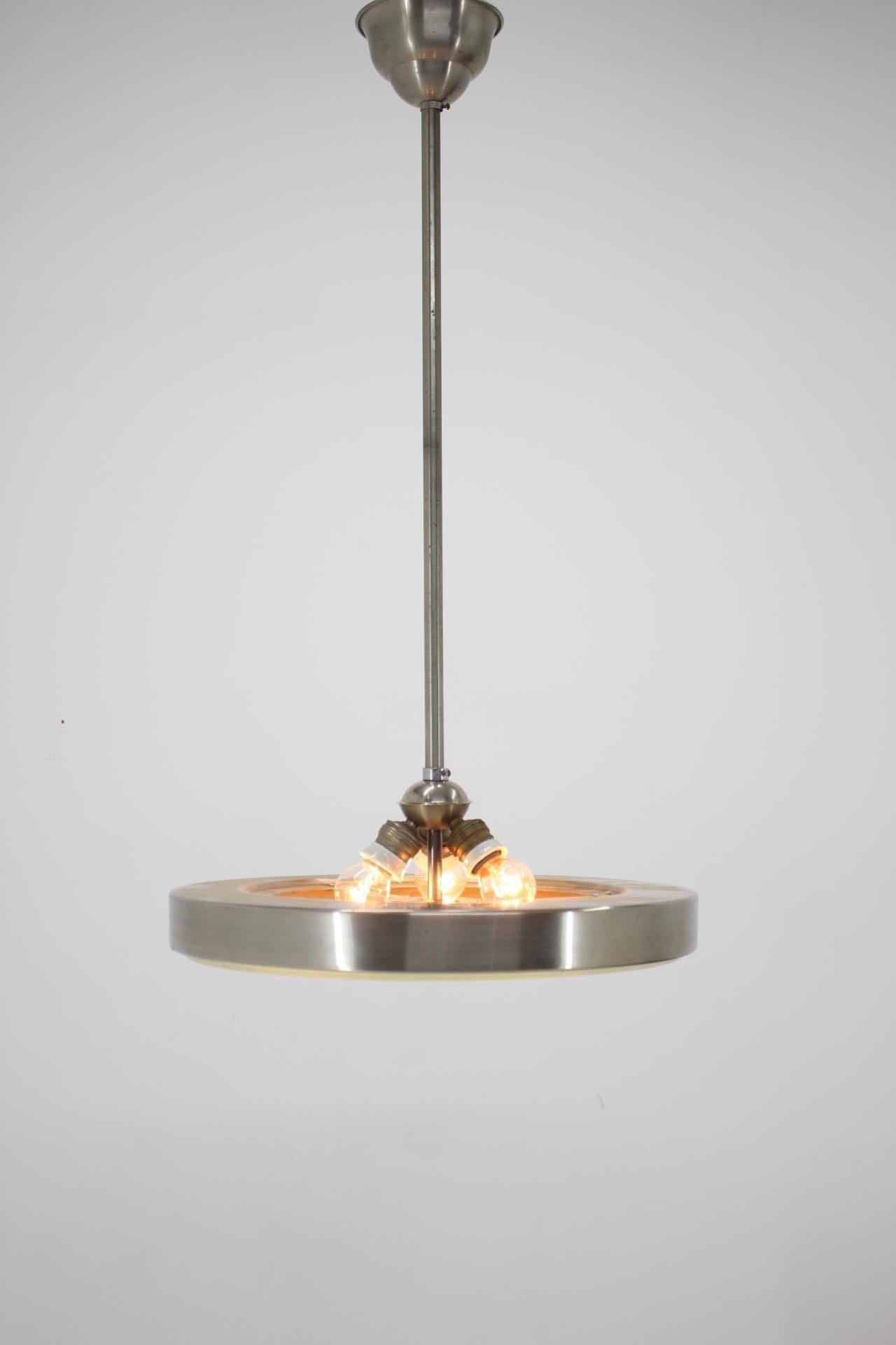 Unique Chrome and Glass Bauhaus Pendant, 1930s In Good Condition For Sale In Praha, CZ