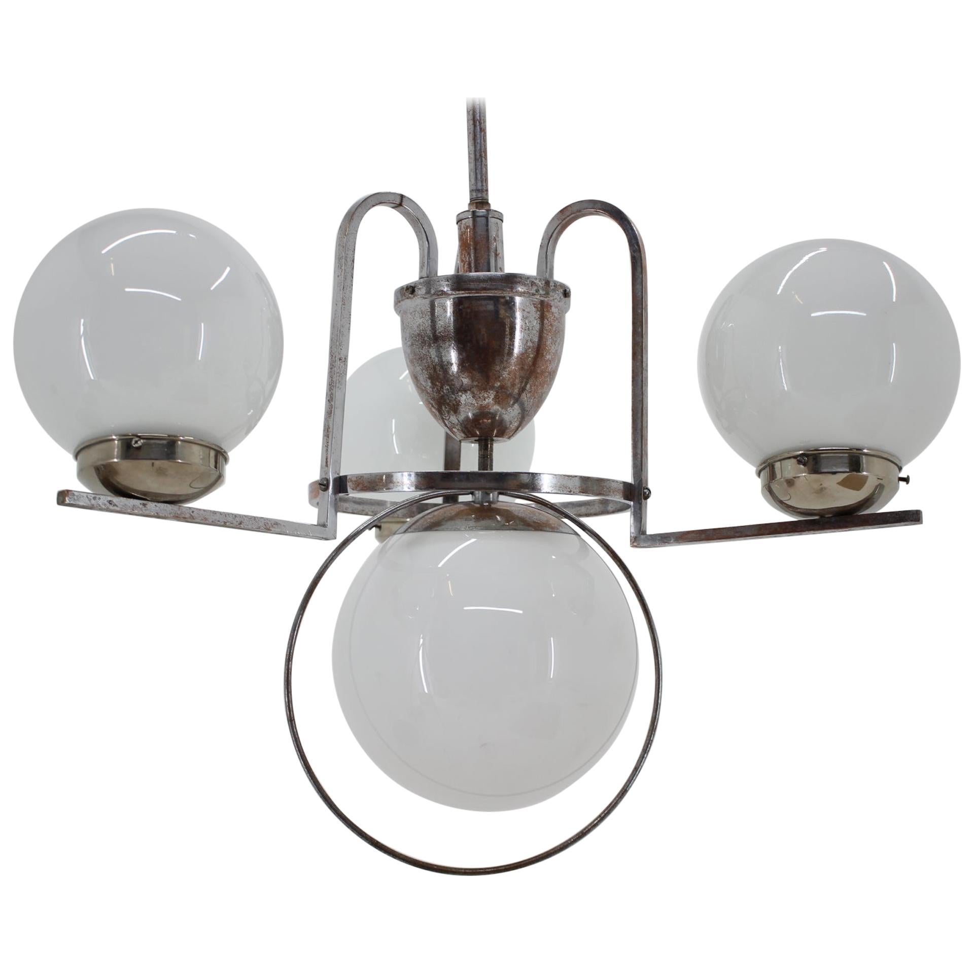 Unique Chrome Bauhaus Chandelier or Pendant, 1930s