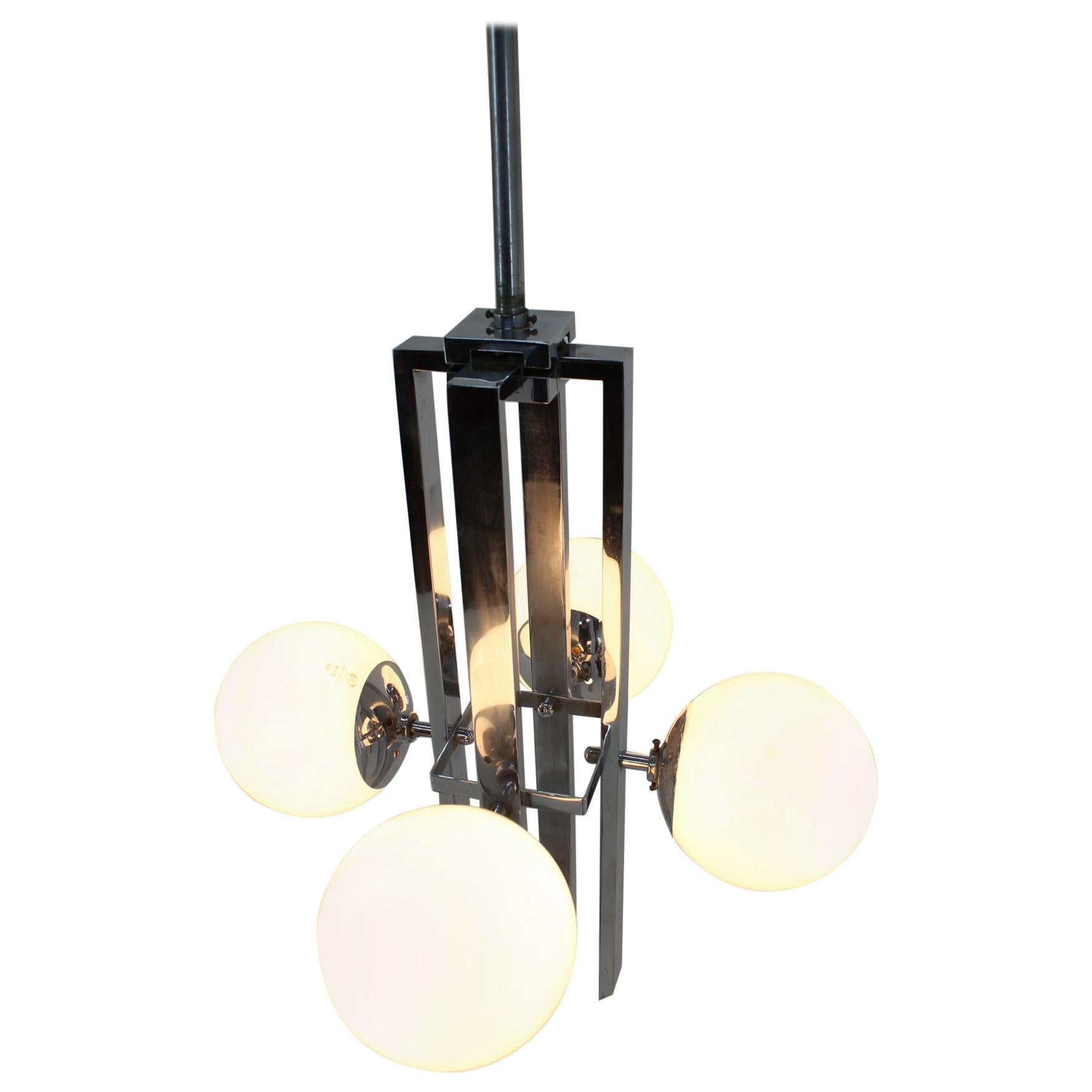 Lustre/Lampe à suspension Bauhaus en chrome unique, années 1930