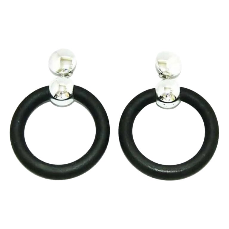 Unique Chrome 
Rubber French Earrings of the 70s For Sale