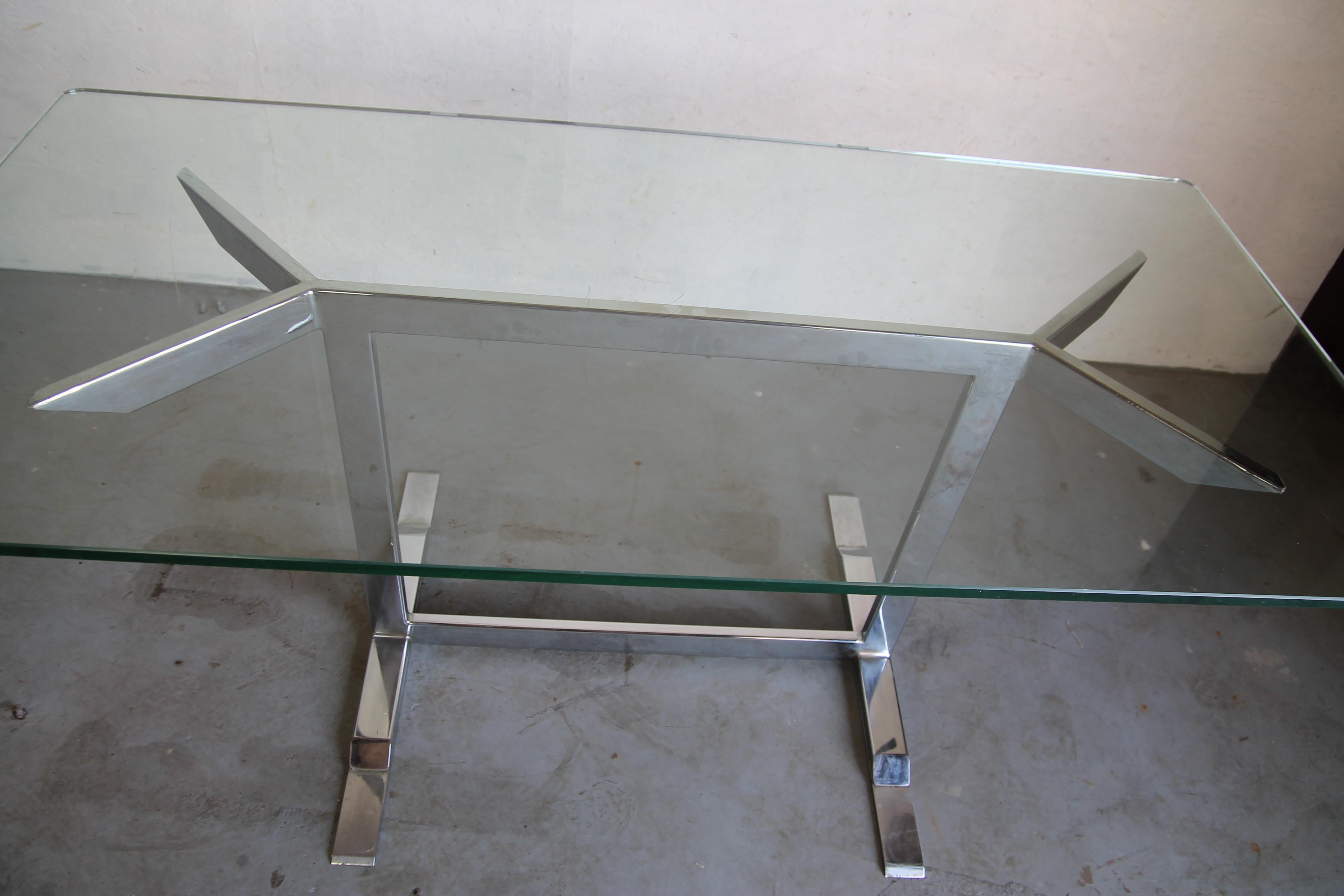 Mid-Century Modern Unique Chrome Table with Glass Top