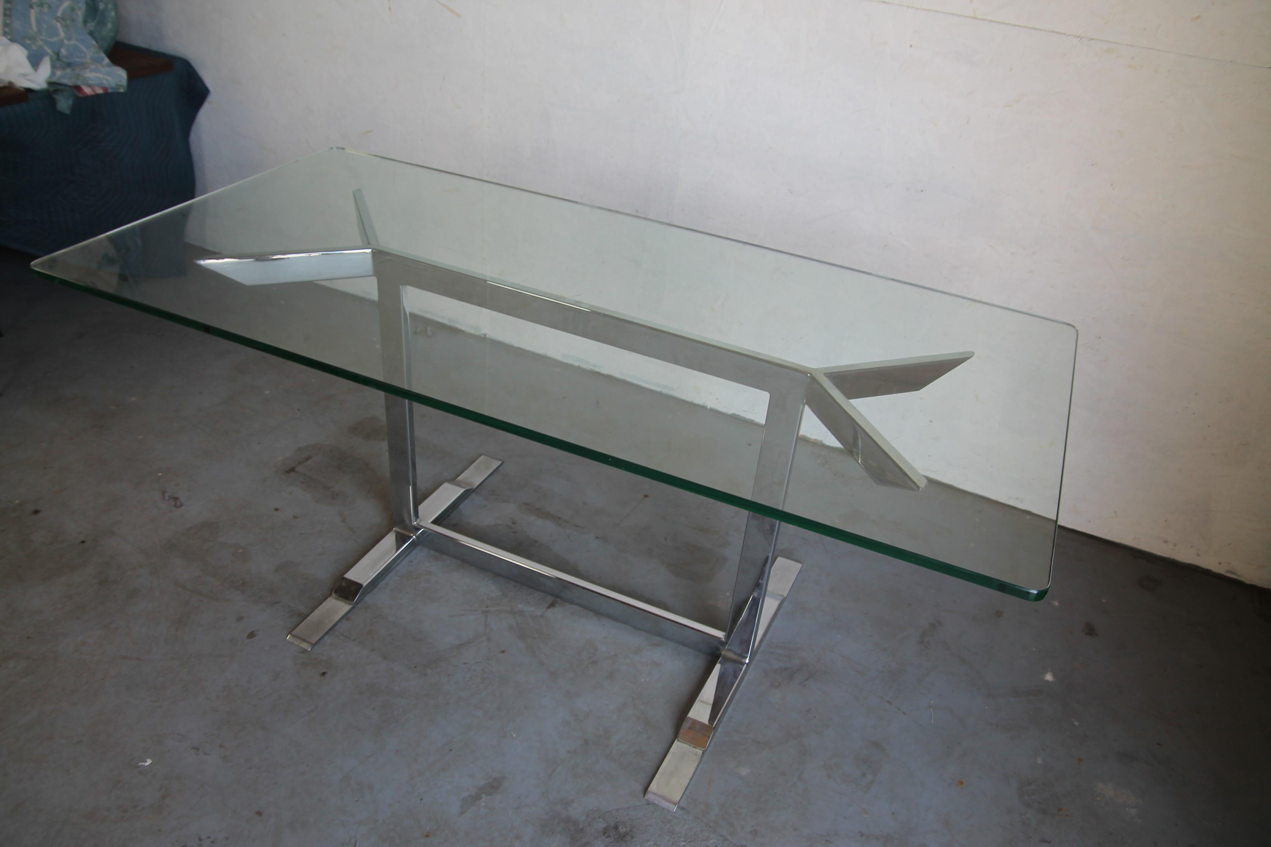 Late 20th Century Unique Chrome Table with Glass Top
