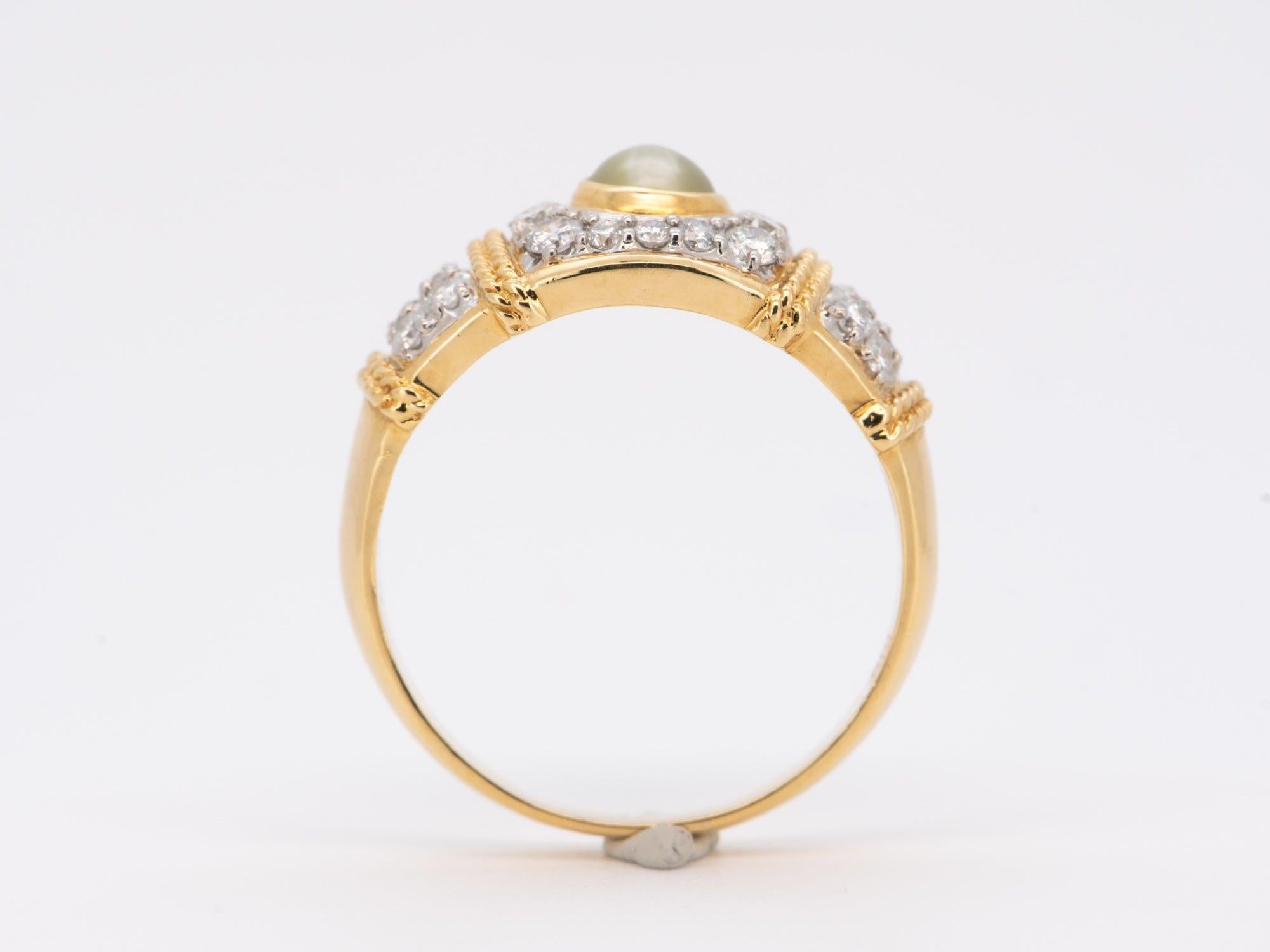 Anillo único de crisoberilo ojo de gato con pavé de diamantes Oro de 18 quilates y platino 6g+R6712 Sin cortar en venta