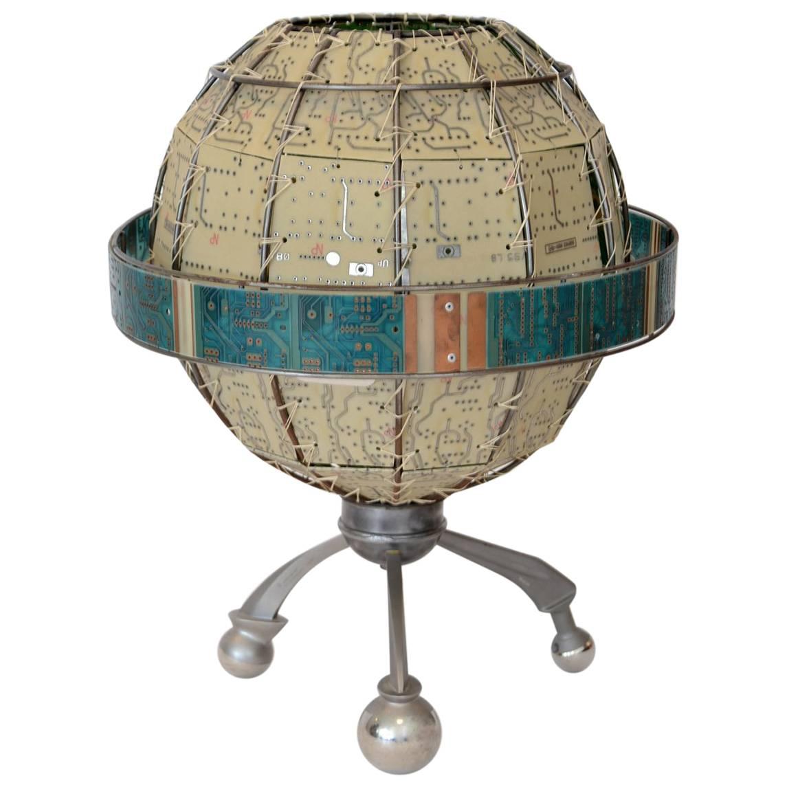 Unique Studio Circuit Board Globe Table Lamp, Signed, USA, 1990's For Sale
