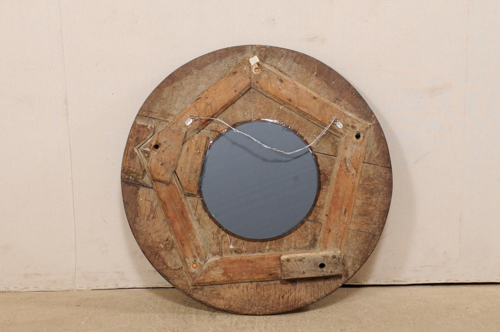 Unique Circular-Shaped Mirror from an Old Wooden N. African Cooking Utensil For Sale 5