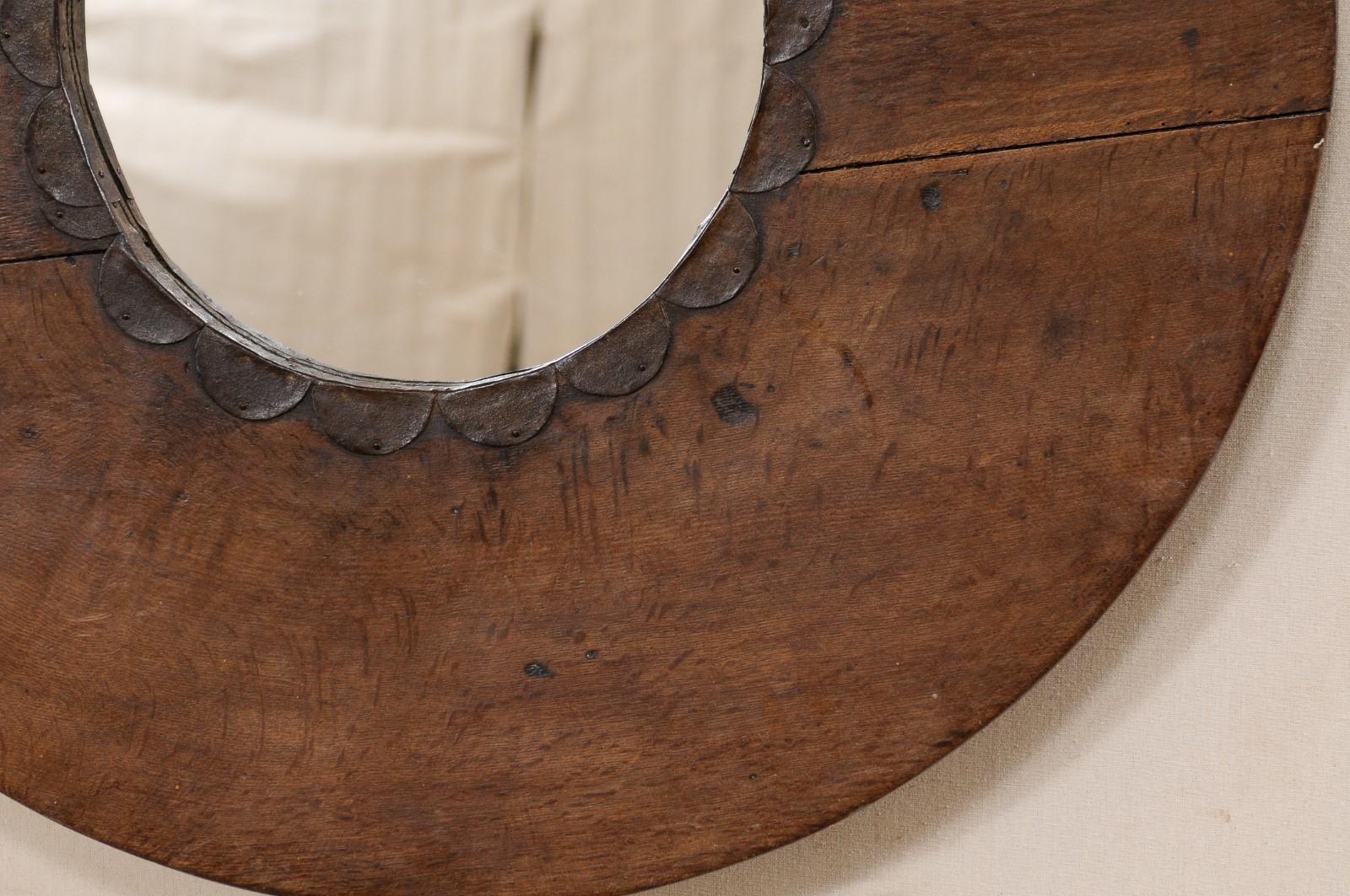 Unique Circular-Shaped Mirror from an Old Wooden N. African Cooking Utensil In Good Condition For Sale In Atlanta, GA