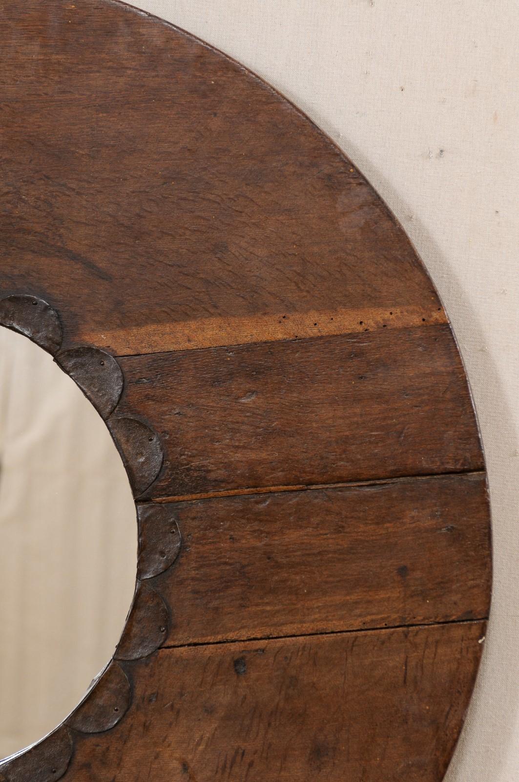 20th Century Unique Circular-Shaped Mirror from an Old Wooden N. African Cooking Utensil For Sale