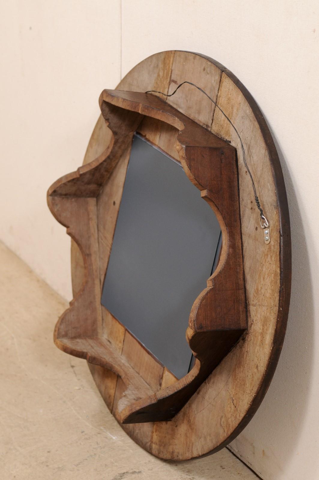 Unique Circular Shaped Mirror with Great Side Profile with Projection from Wall For Sale 3