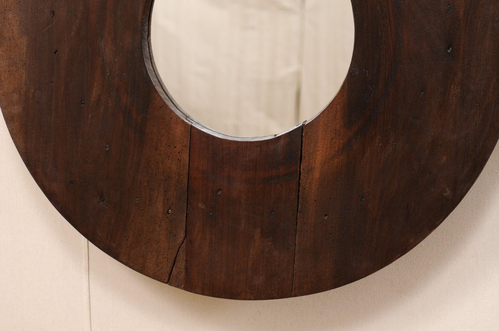 Wood Unique Circular Shaped Mirror with Great Side Profile with Projection from Wall For Sale
