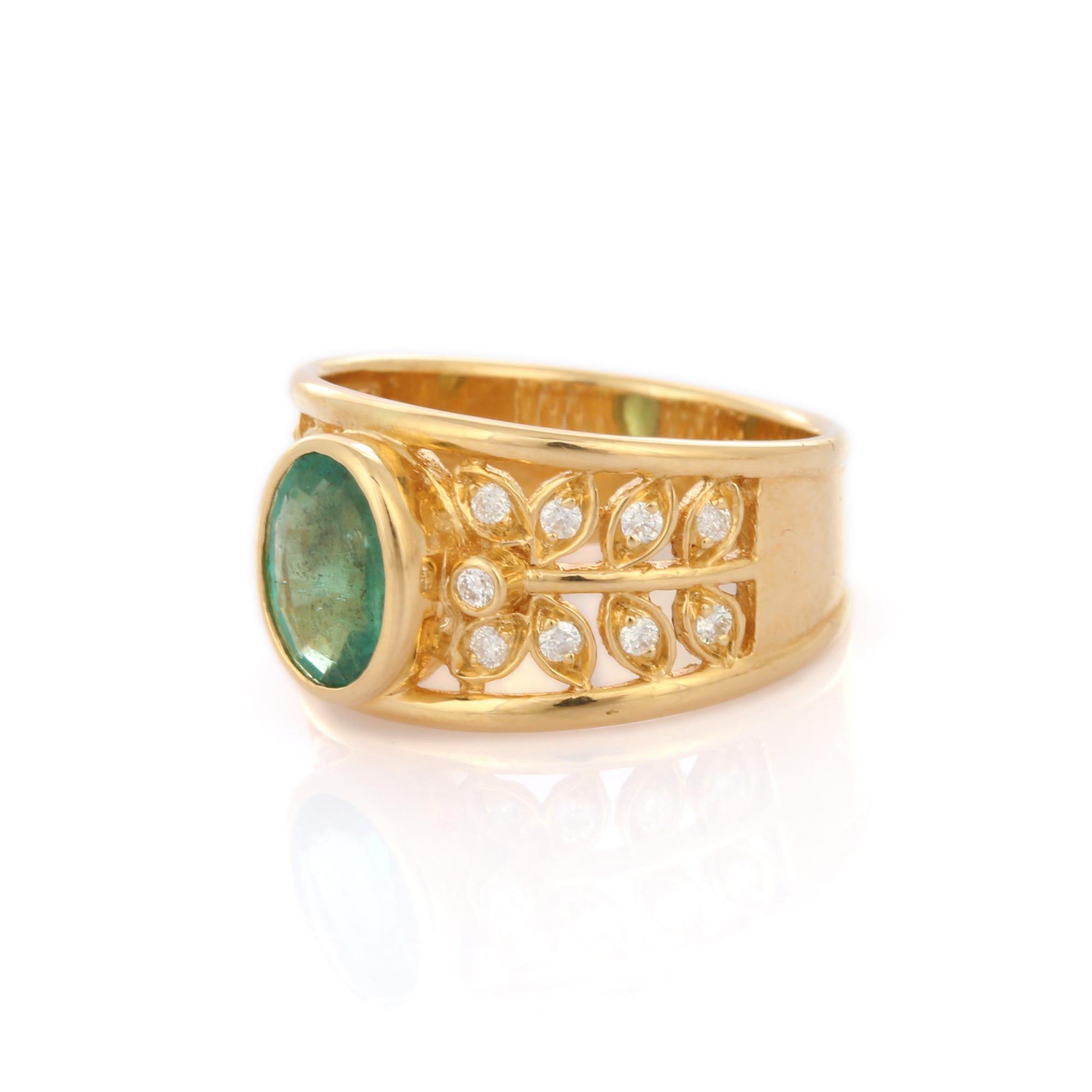 For Sale:  Unique Classic Wedding Emerald Diamond Filigree Ring in 18 Karat Yellow Gold  3