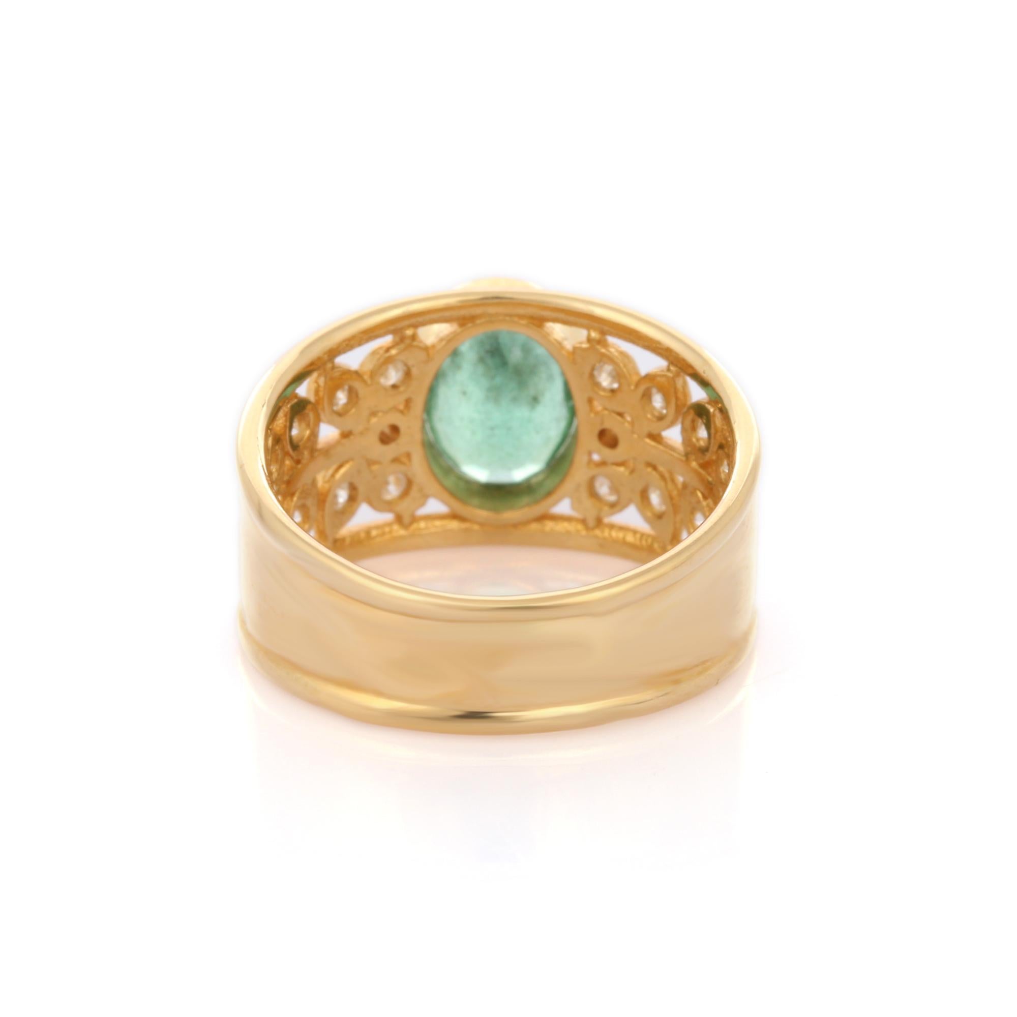 For Sale:  Unique Classic Wedding Emerald Diamond Filigree Ring in 18 Karat Yellow Gold  4