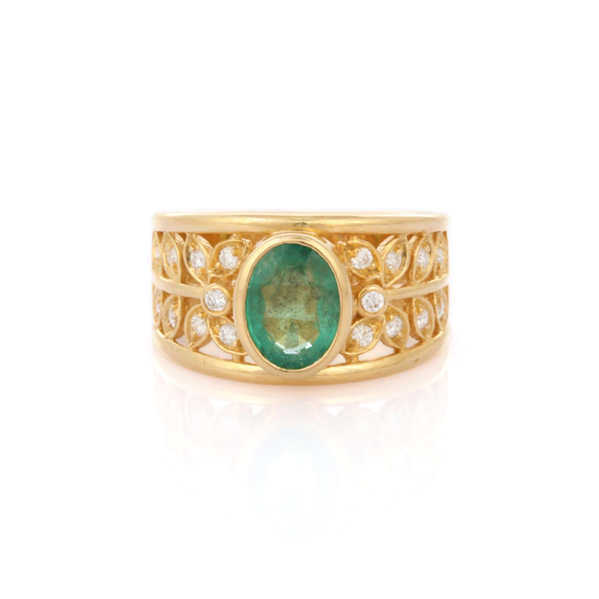 For Sale:  Unique Classic Wedding Emerald Diamond Filigree Ring in 18 Karat Yellow Gold  5