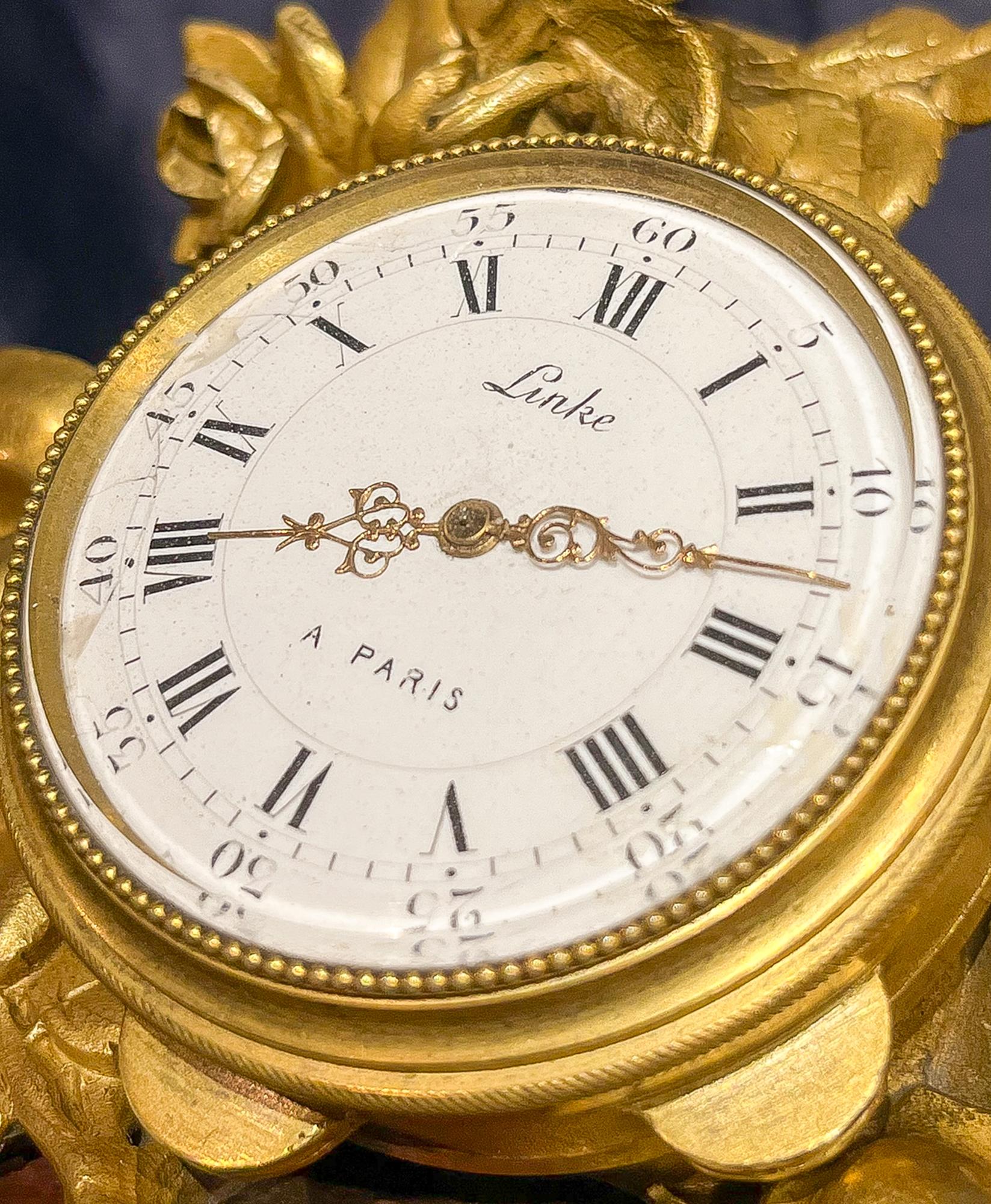 Unique Clock by F Linke in Louis XVI Style with Gilt-Bronze and Rouge Marble 5