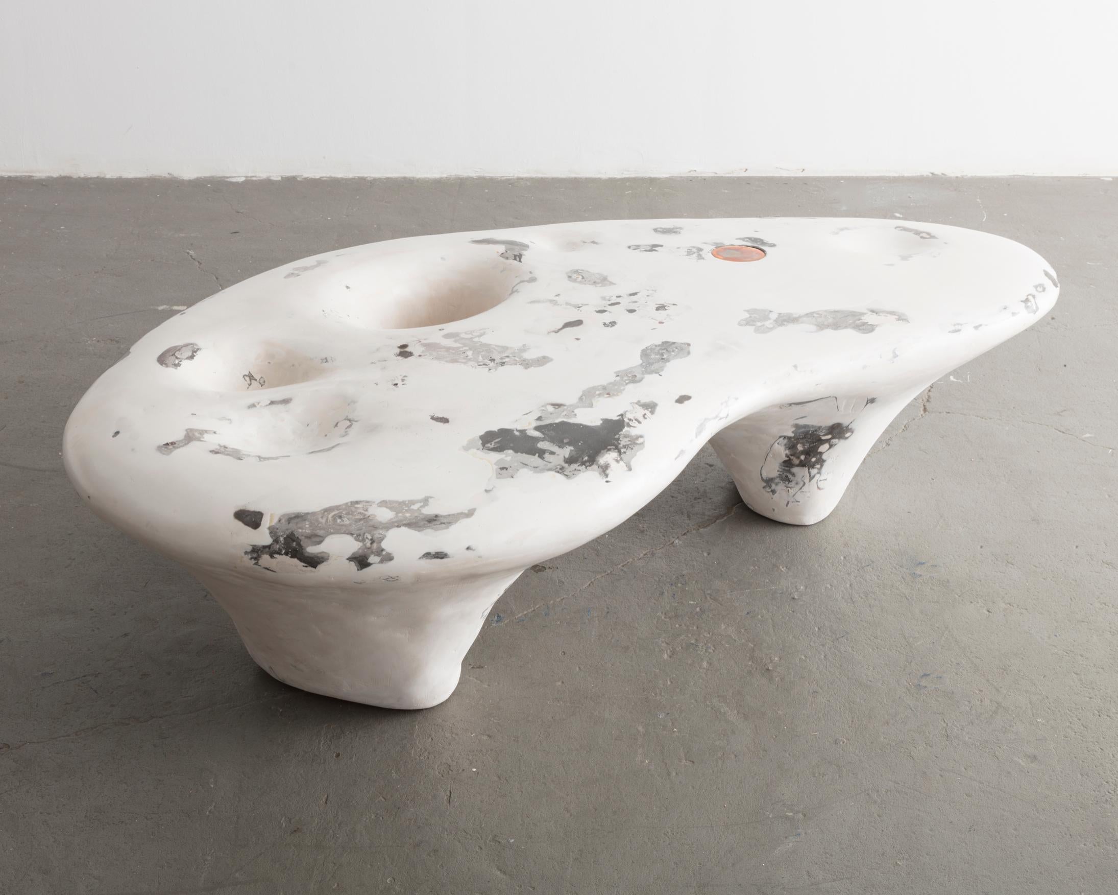 Unique sculptural polar bear or coffee table in black and white gypsum. Designed and made by Rogan Gregory, USA, 2018.