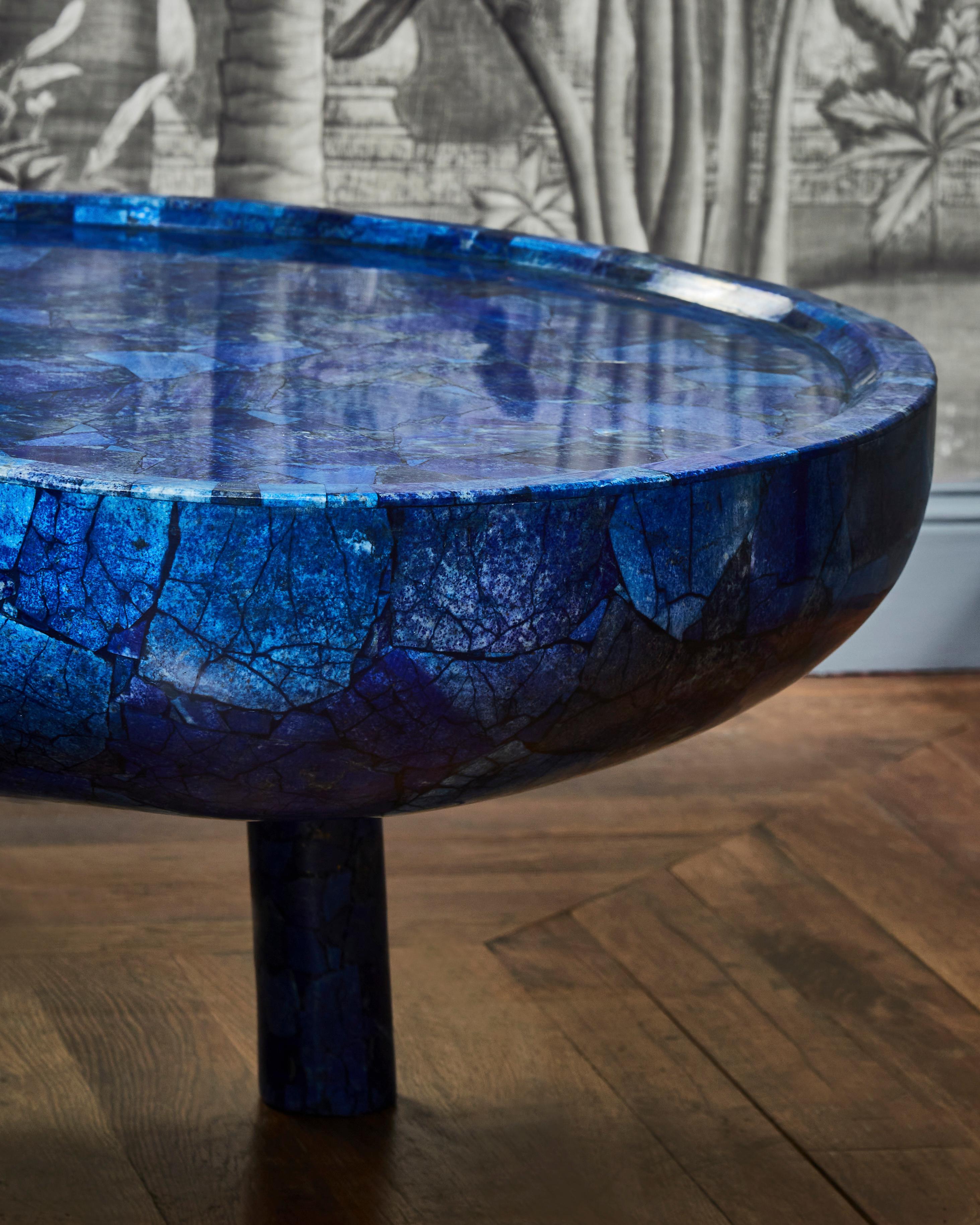 French Unique Coffee Table in Lapis by Studio Glustin For Sale