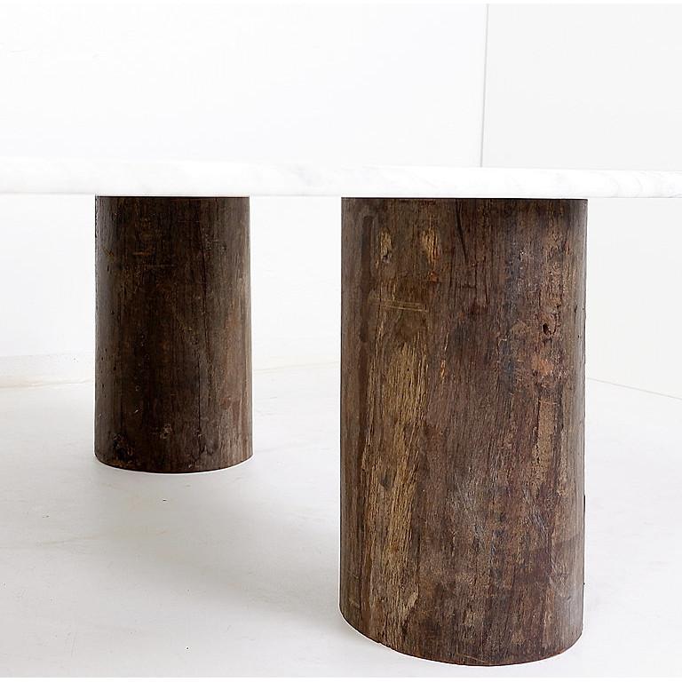 Unique Coffee Table in Marble and Teak Wood - Belgian creation For Sale 1