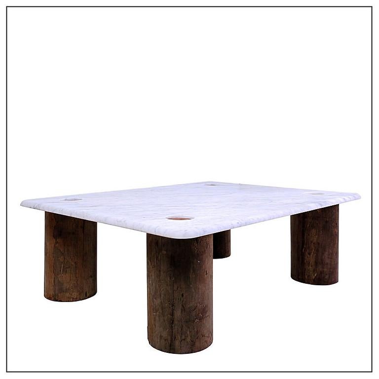Unique Coffee Table in Marble and Teak Wood - Belgian creation For Sale 3