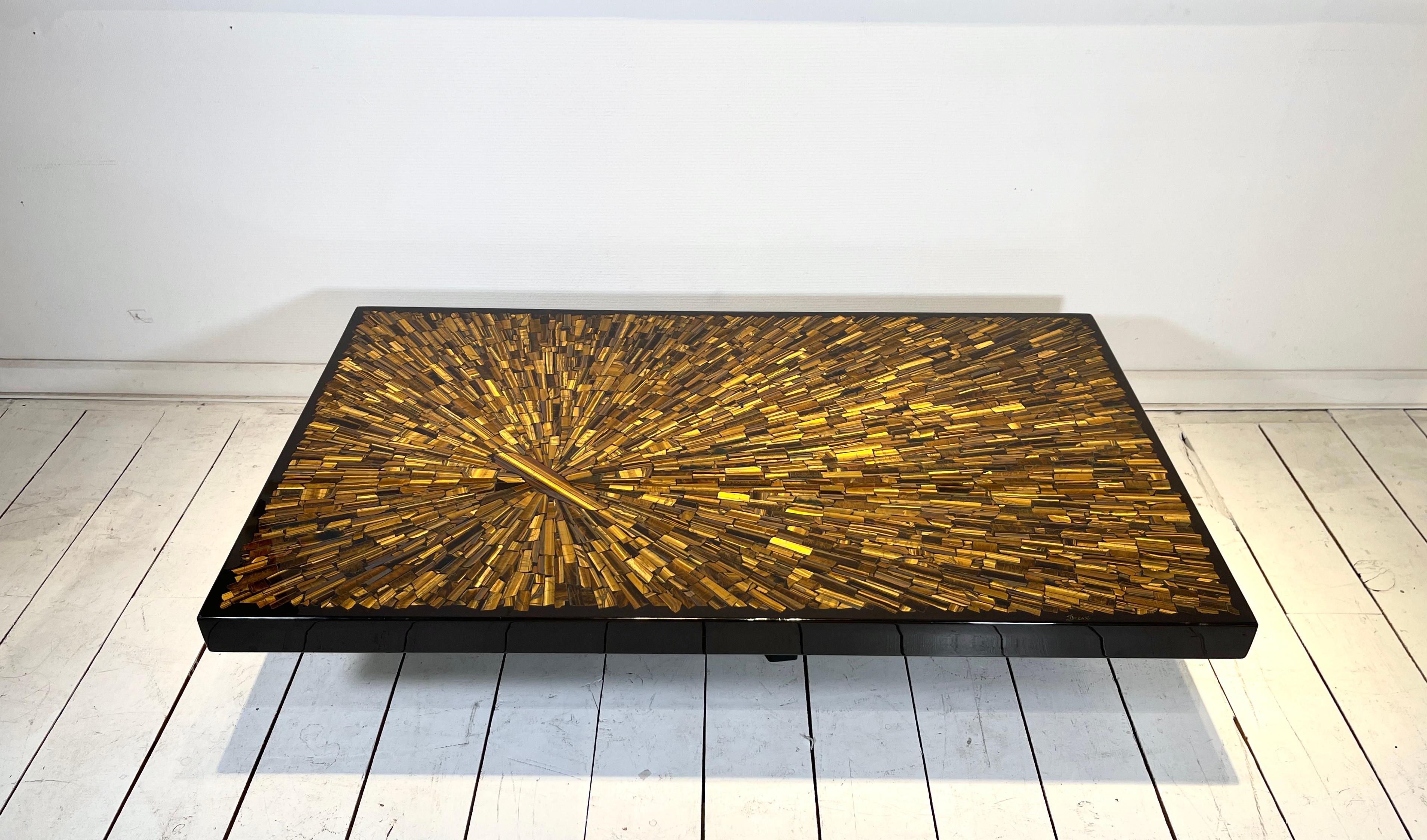 Jean Claude Dresse, coffee table, resin and tiger eyes, Belgium, 1970. 

This unique coffee table by Dresse was owned by a Belgian private collection from Brussels. This example is custom-made and of a regular size (measuring 142cm) which is