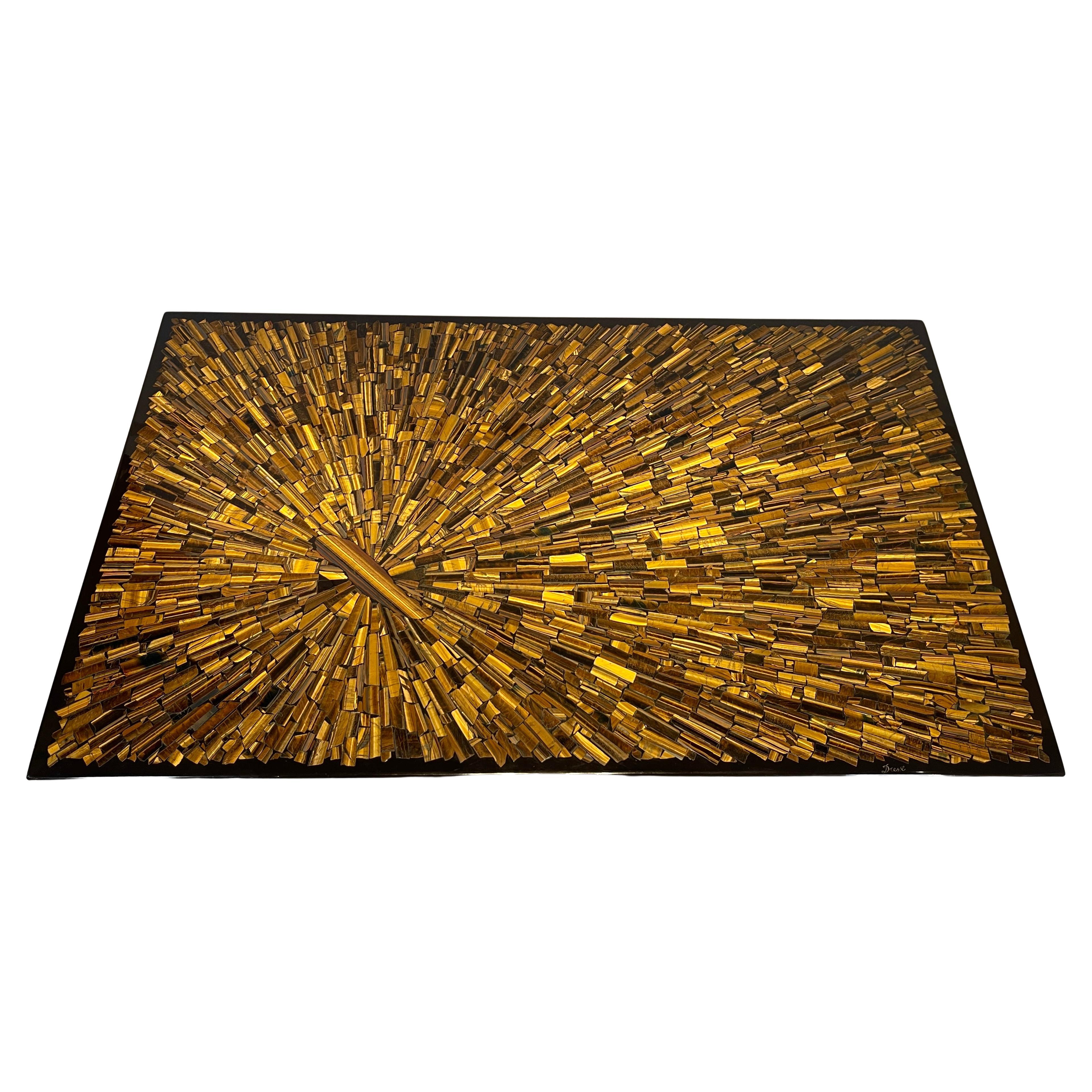 Unique Coffee Table in Tiger eyes by Jean Claude Dresse.