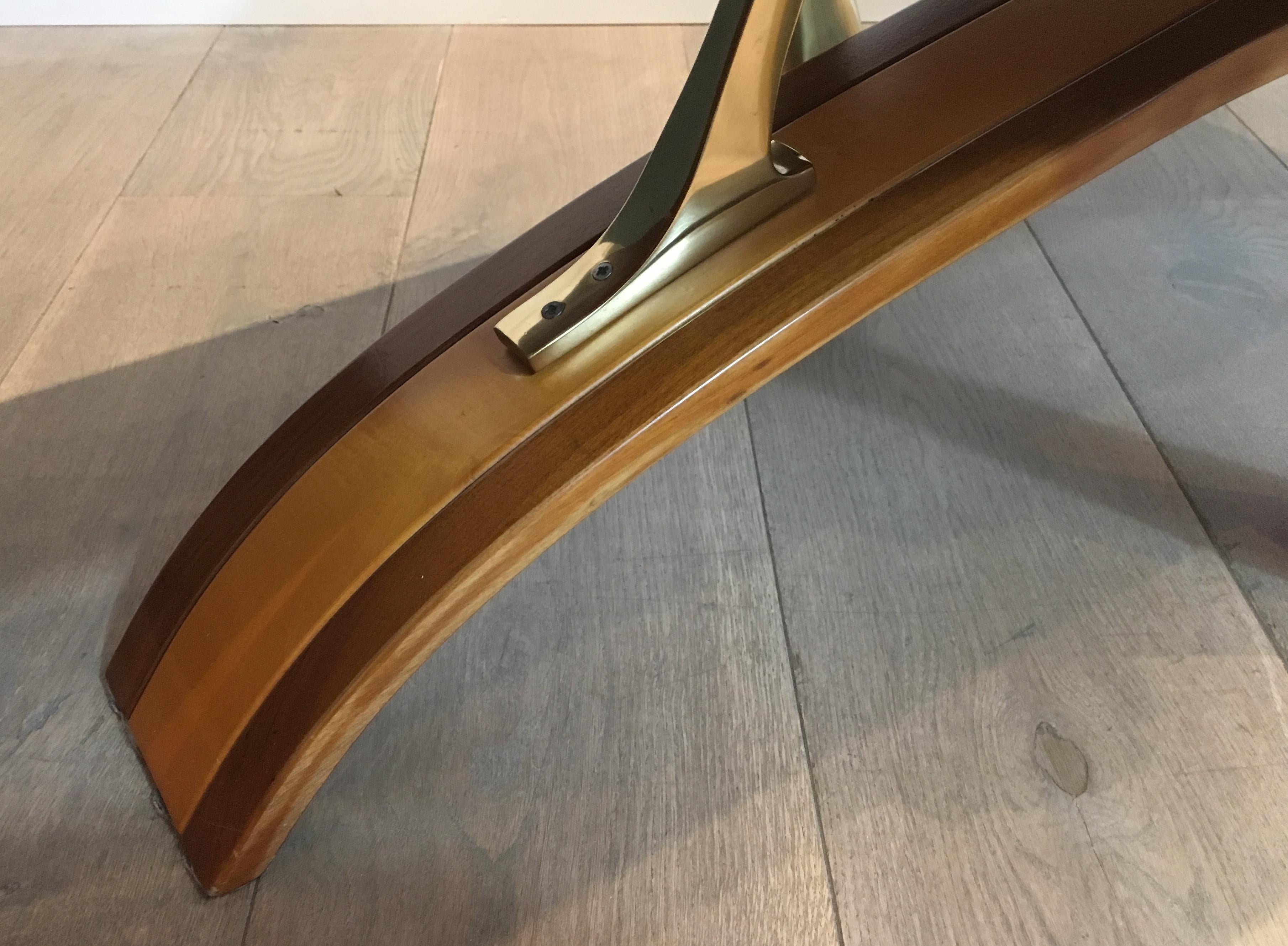 Unique Coffee Table Made of a Thick Freeform Wood Top Supported by Brass Arms For Sale 6