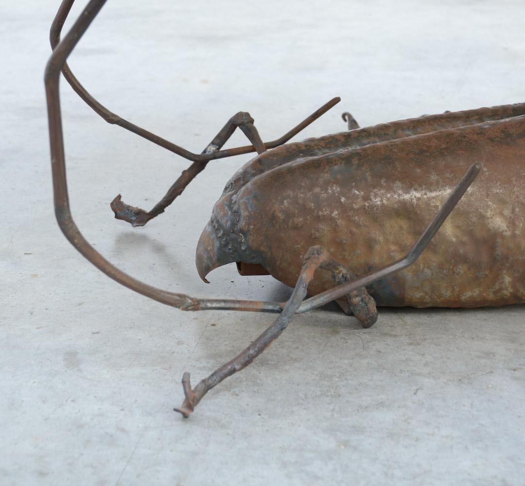 Unique Coffee Table with a Handcrafted Metal Cricket Sculpture Base For Sale 3