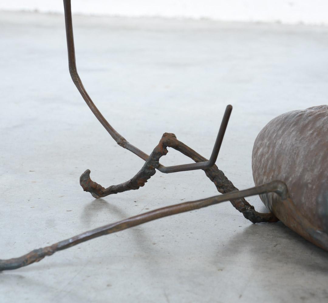 Late 20th Century Unique Coffee Table with a Handcrafted Metal Cricket Sculpture Base For Sale
