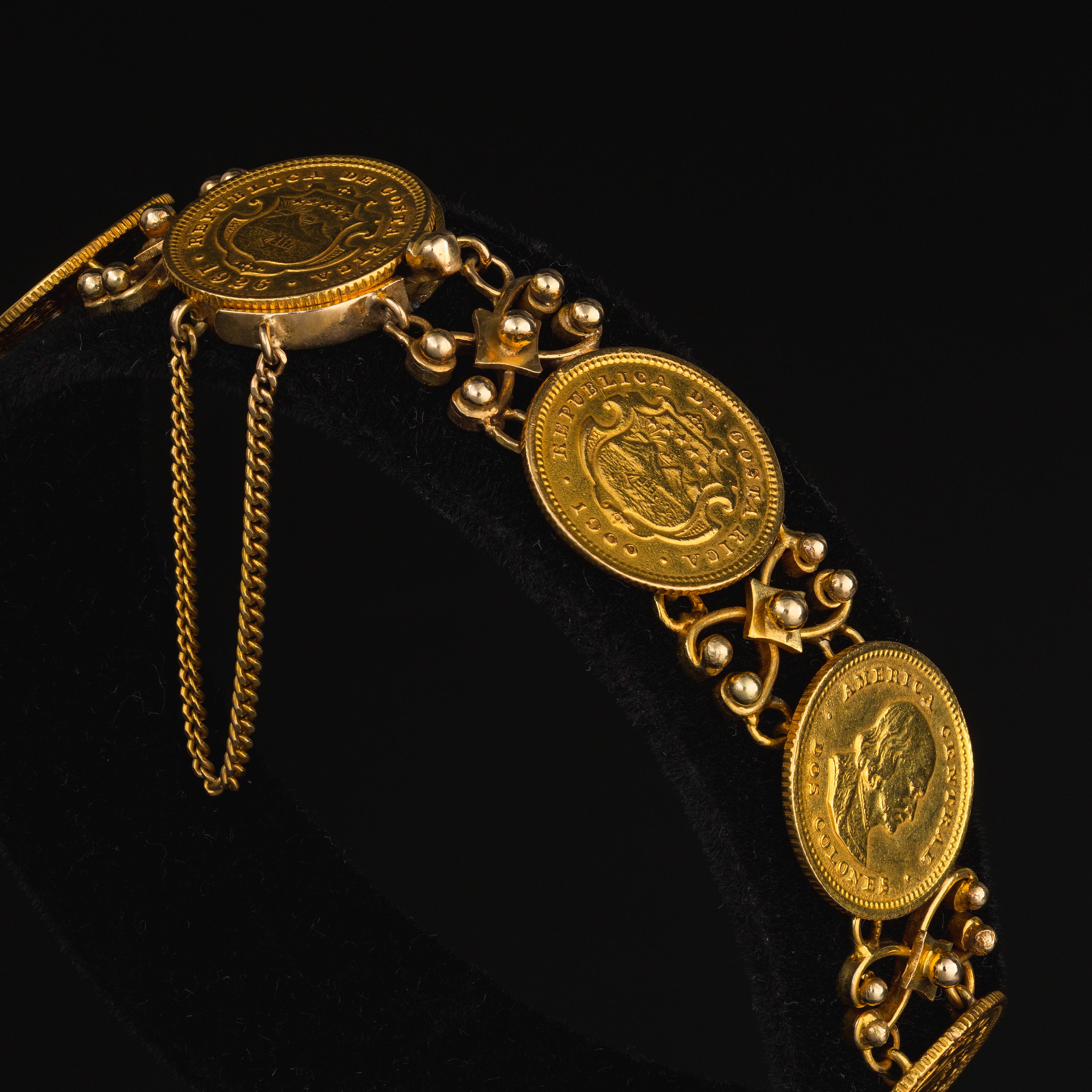 Bracelet unique en pièces de monnaie 90% or et or jaune 18k en vente 6