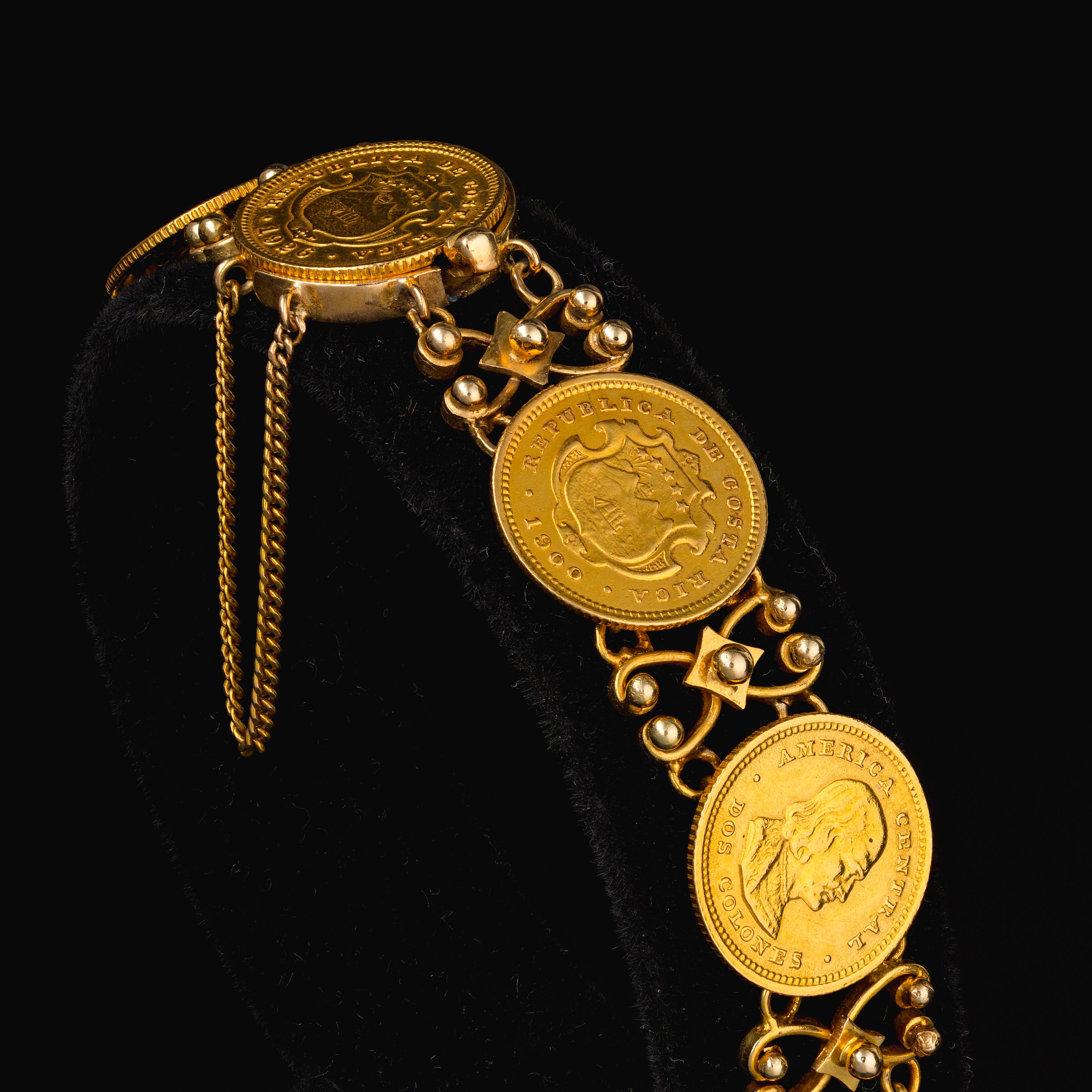 Bracelet unique en pièces de monnaie 90% or et or jaune 18k en vente 7