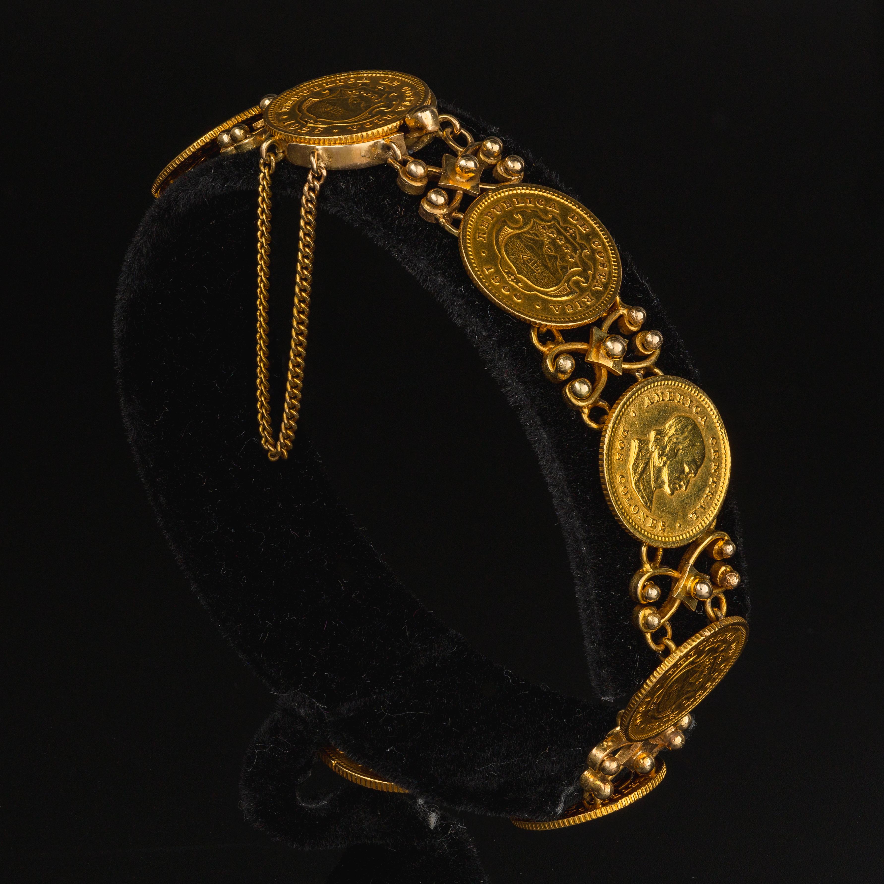 Bracelet unique en pièces de monnaie 90% or et or jaune 18k en vente 8