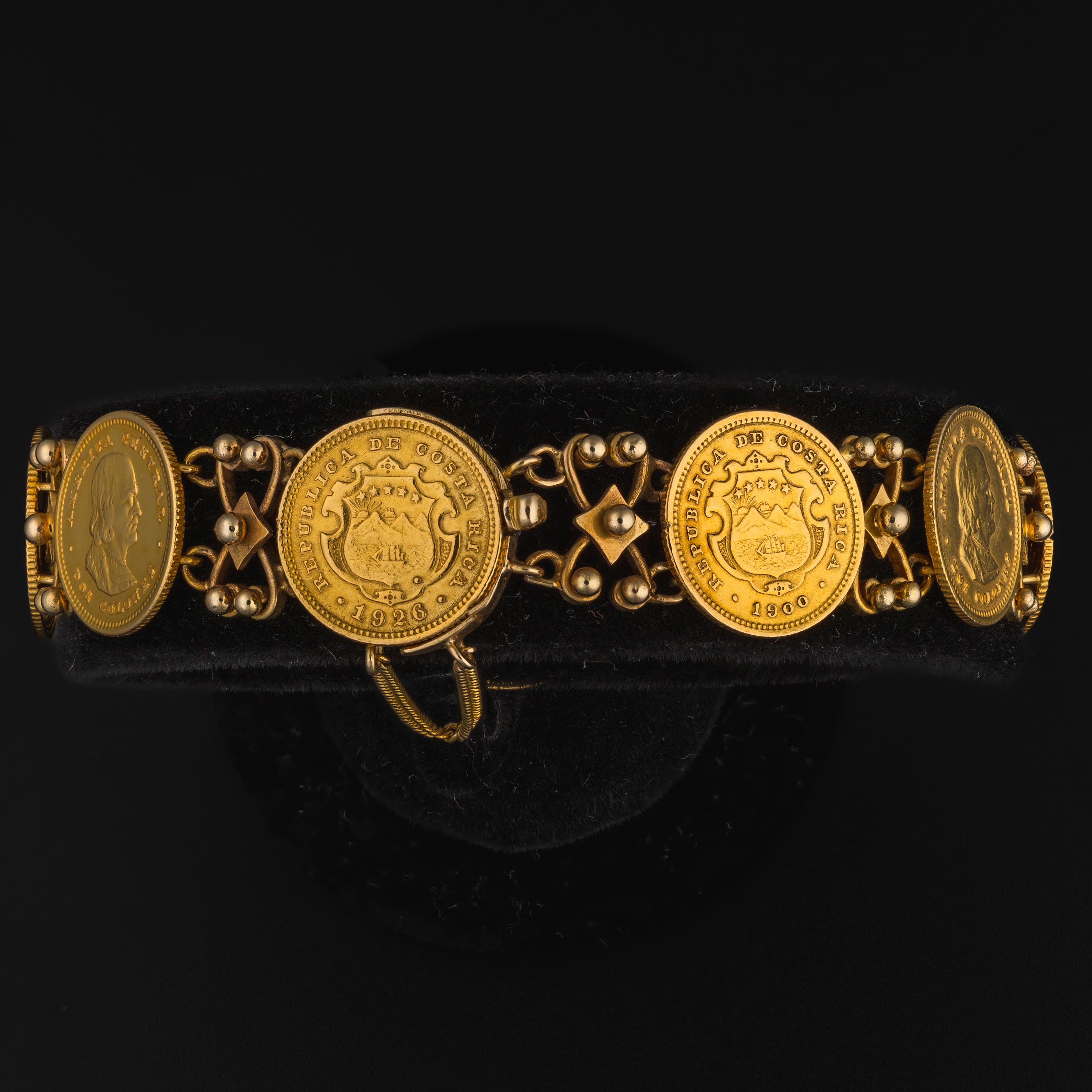Bracelet unique en pièces de monnaie 90% or et or jaune 18k en vente 3
