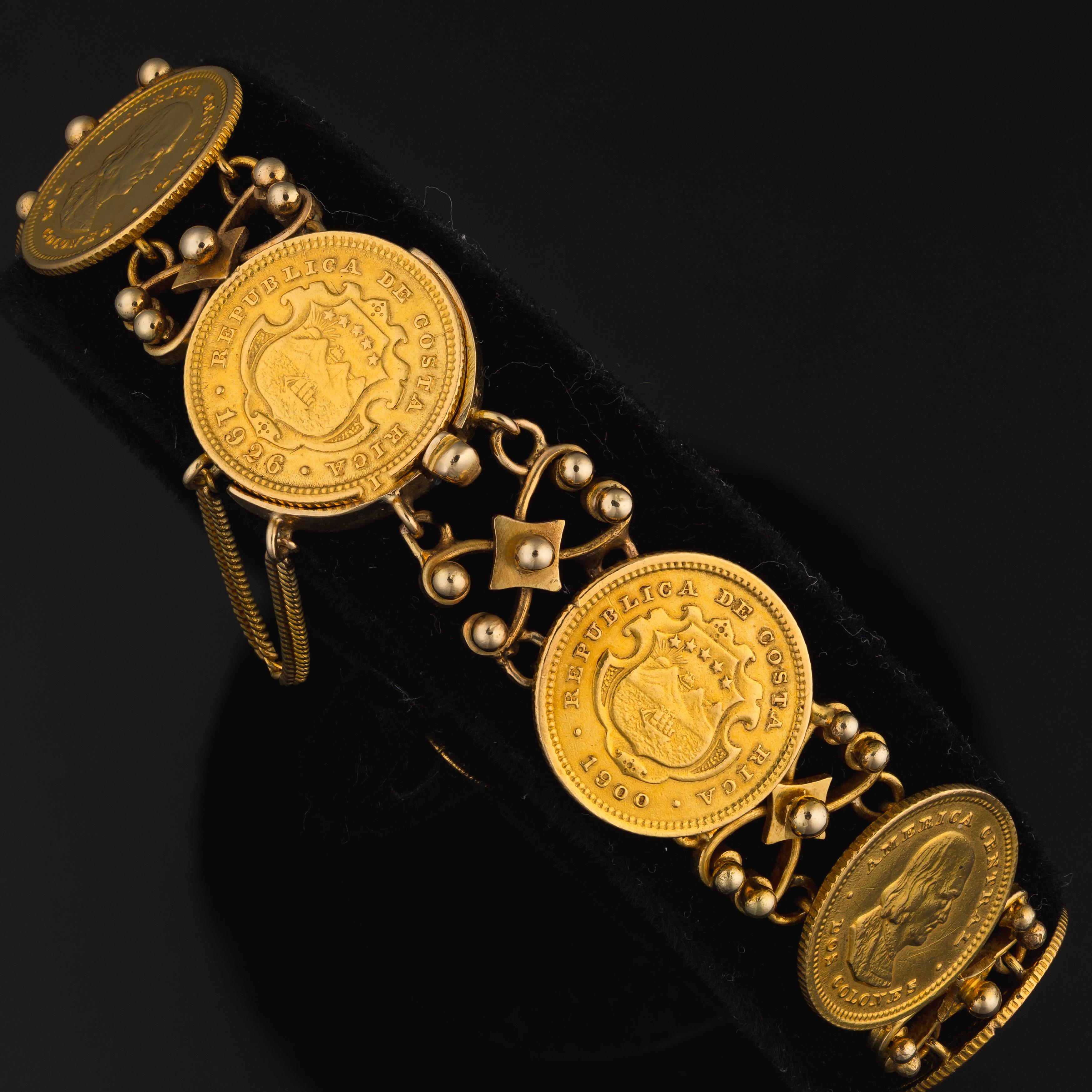 Bracelet unique en pièces de monnaie 90% or et or jaune 18k en vente 4