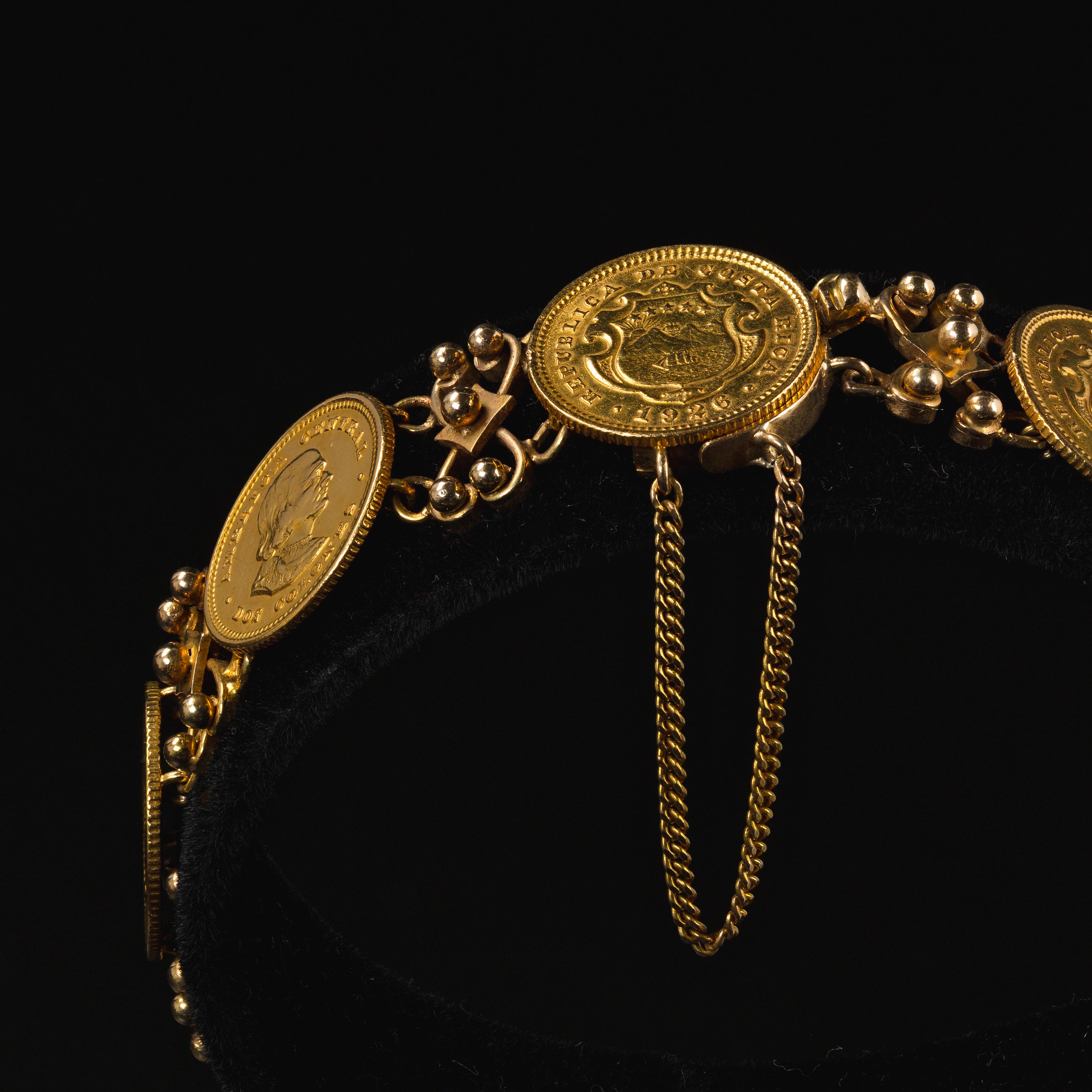 Bracelet unique en pièces de monnaie 90% or et or jaune 18k en vente 5