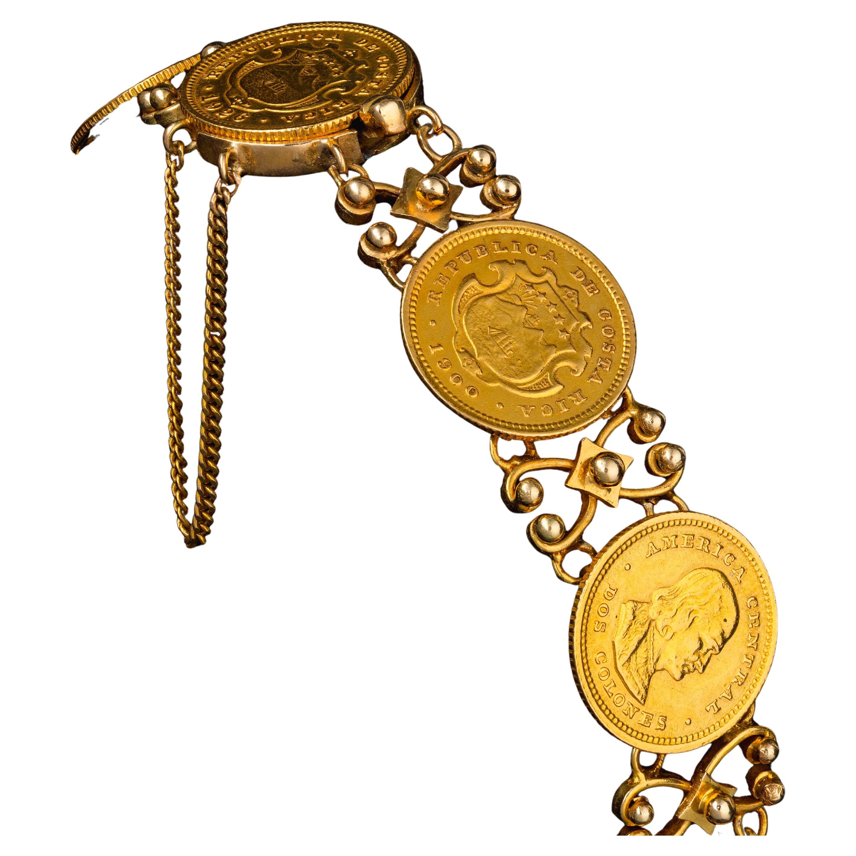 Bracelet unique en pièces de monnaie 90% or et or jaune 18k